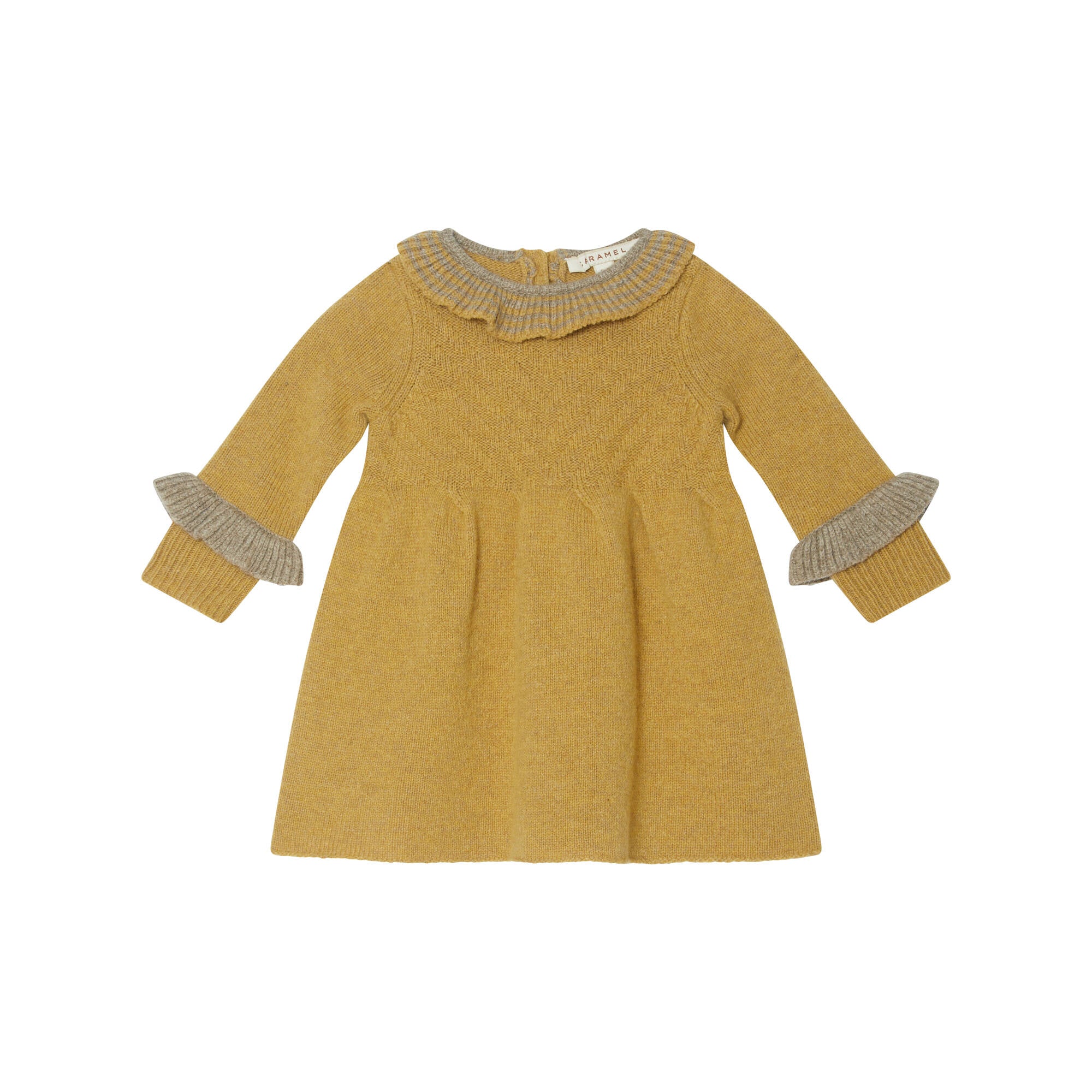 Girls Yellow Ruffle Wool Dress