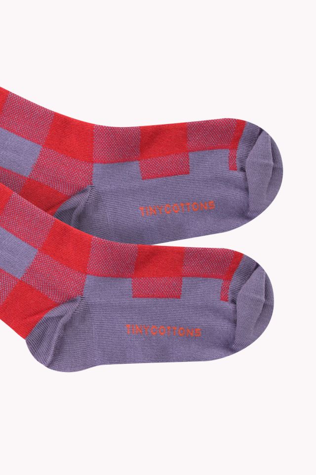 Boys & Girls Dark Lilac Check Cotton Socks