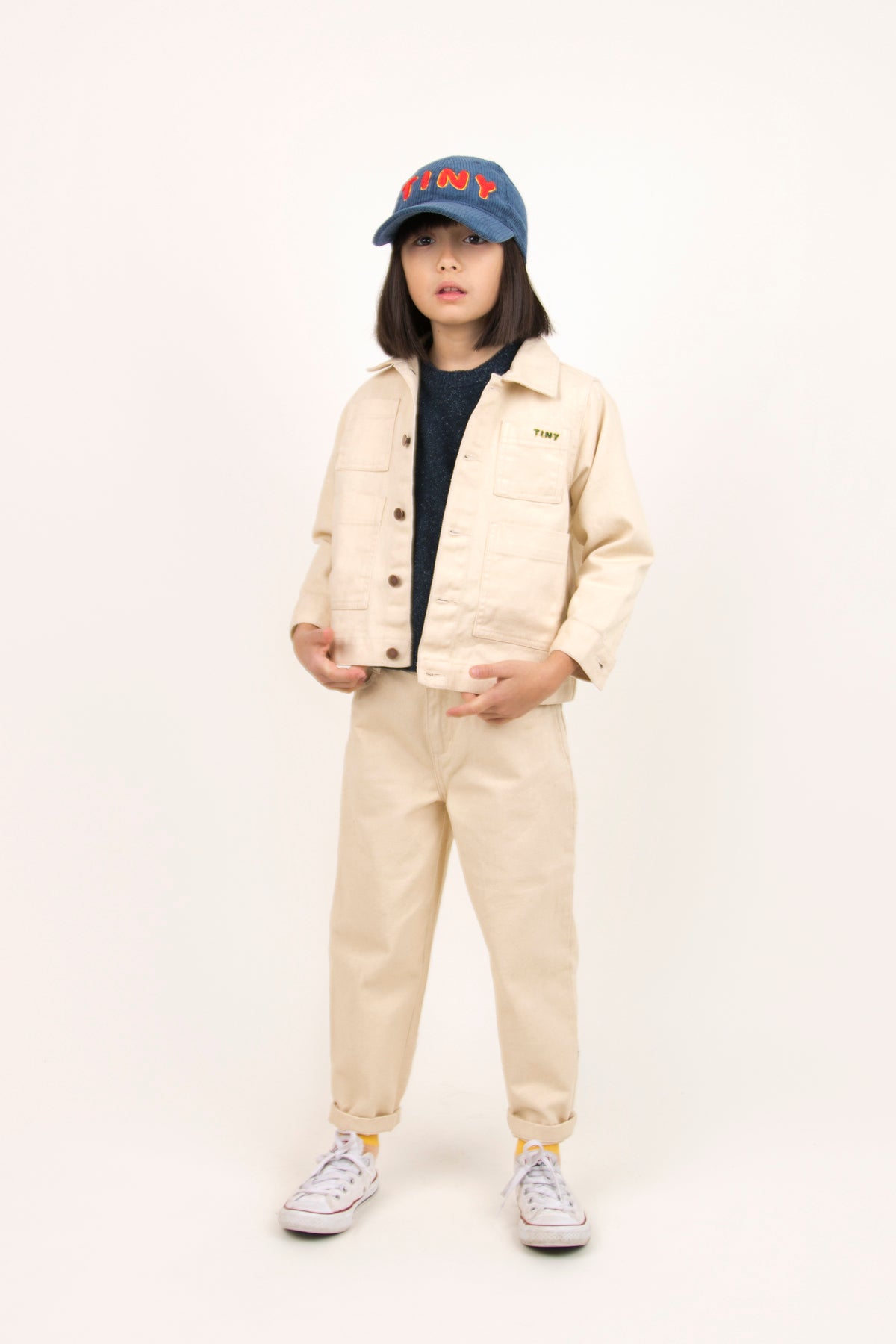 Boys & Girls Cream Solid Baggy Cotton Pants