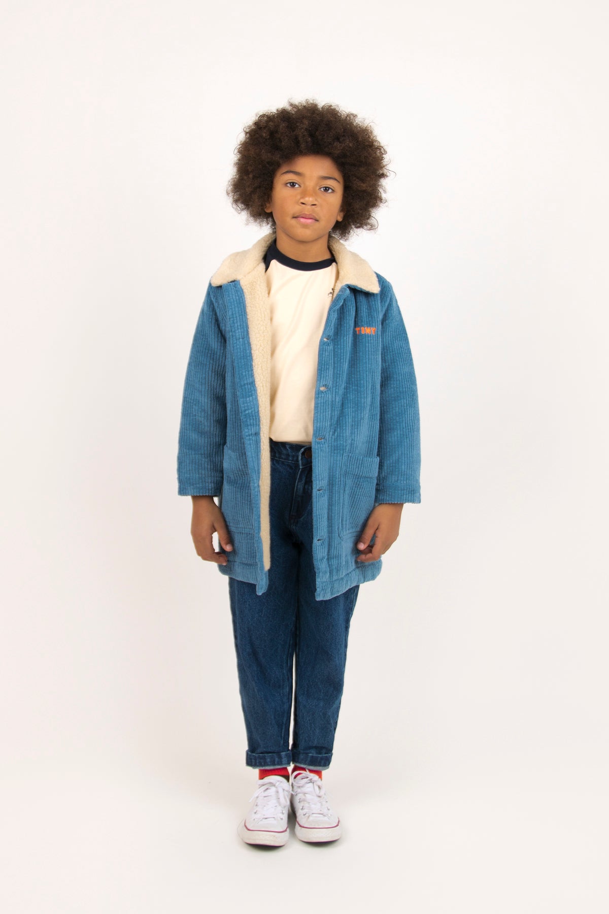 Boys & Girls Cream Color Block Pima Cotton T-Shirt