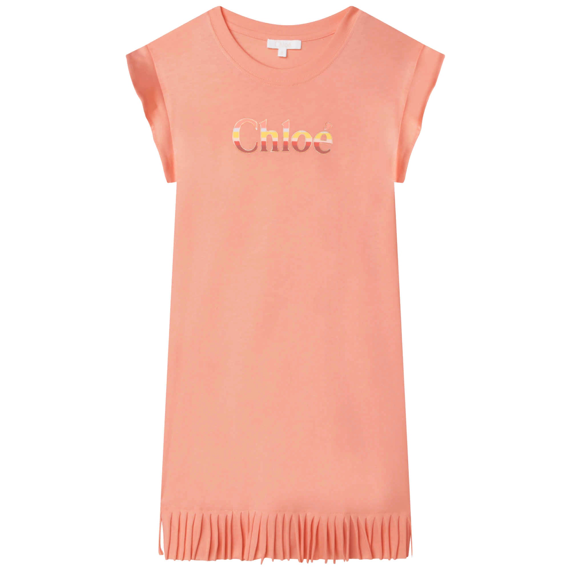Girls Light Peach Logo Tassel Cotton Dress