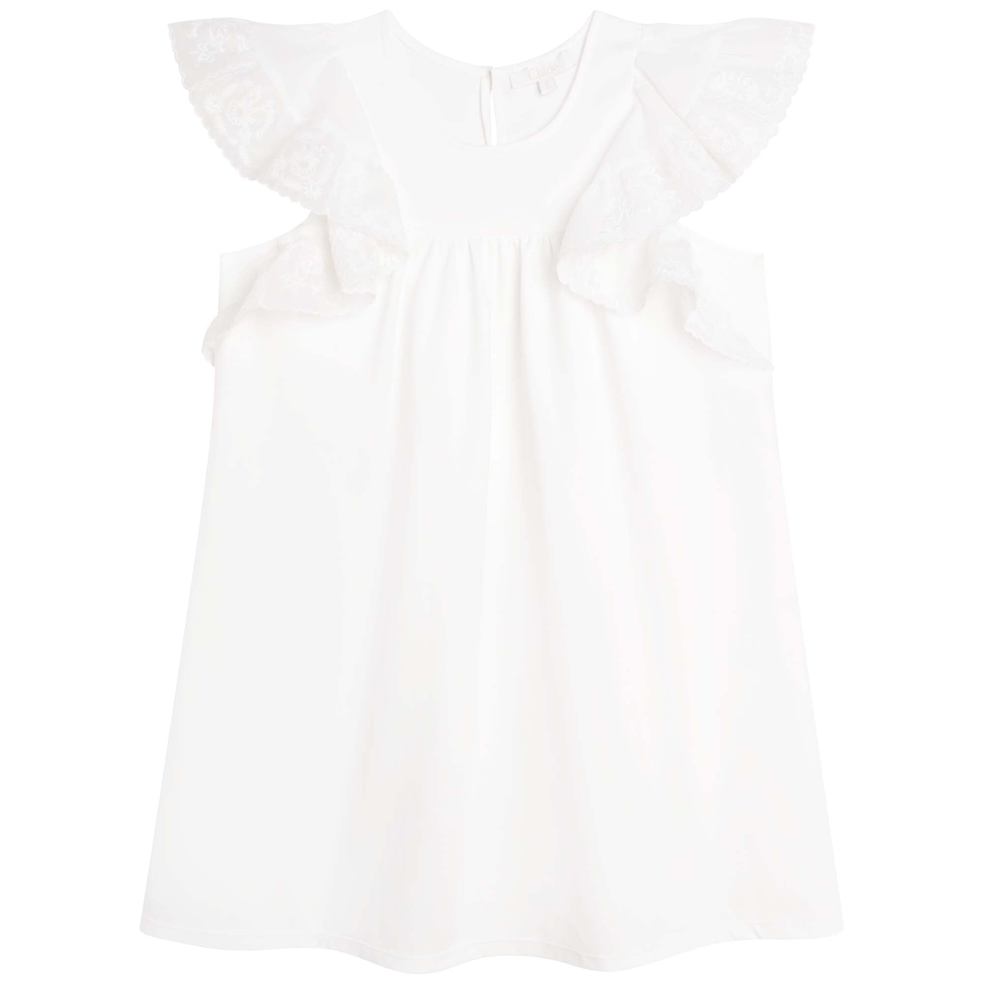 Girls White Ruffled Cotton Dress