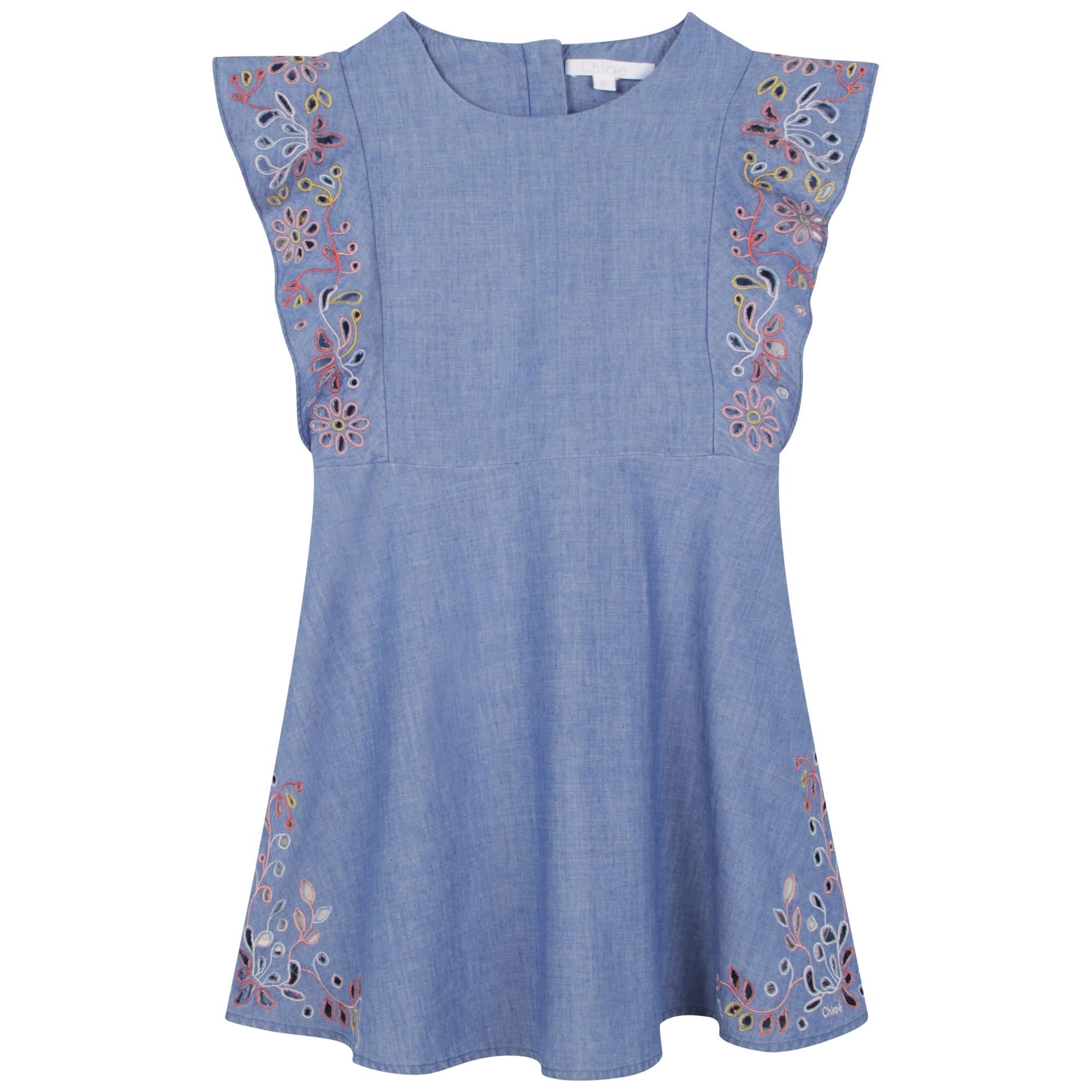 Girls Blue Embroidered Cotton Dress