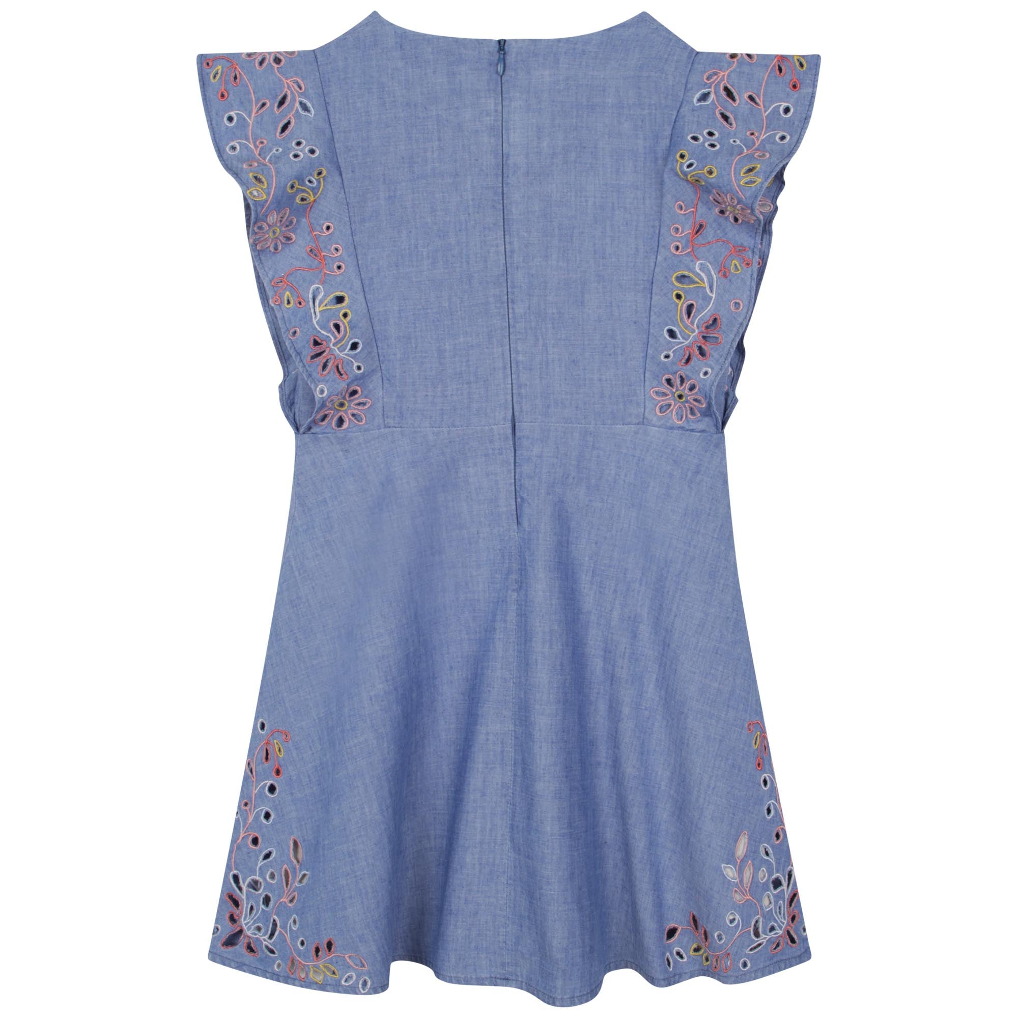 Girls Blue Embroidered Cotton Dress