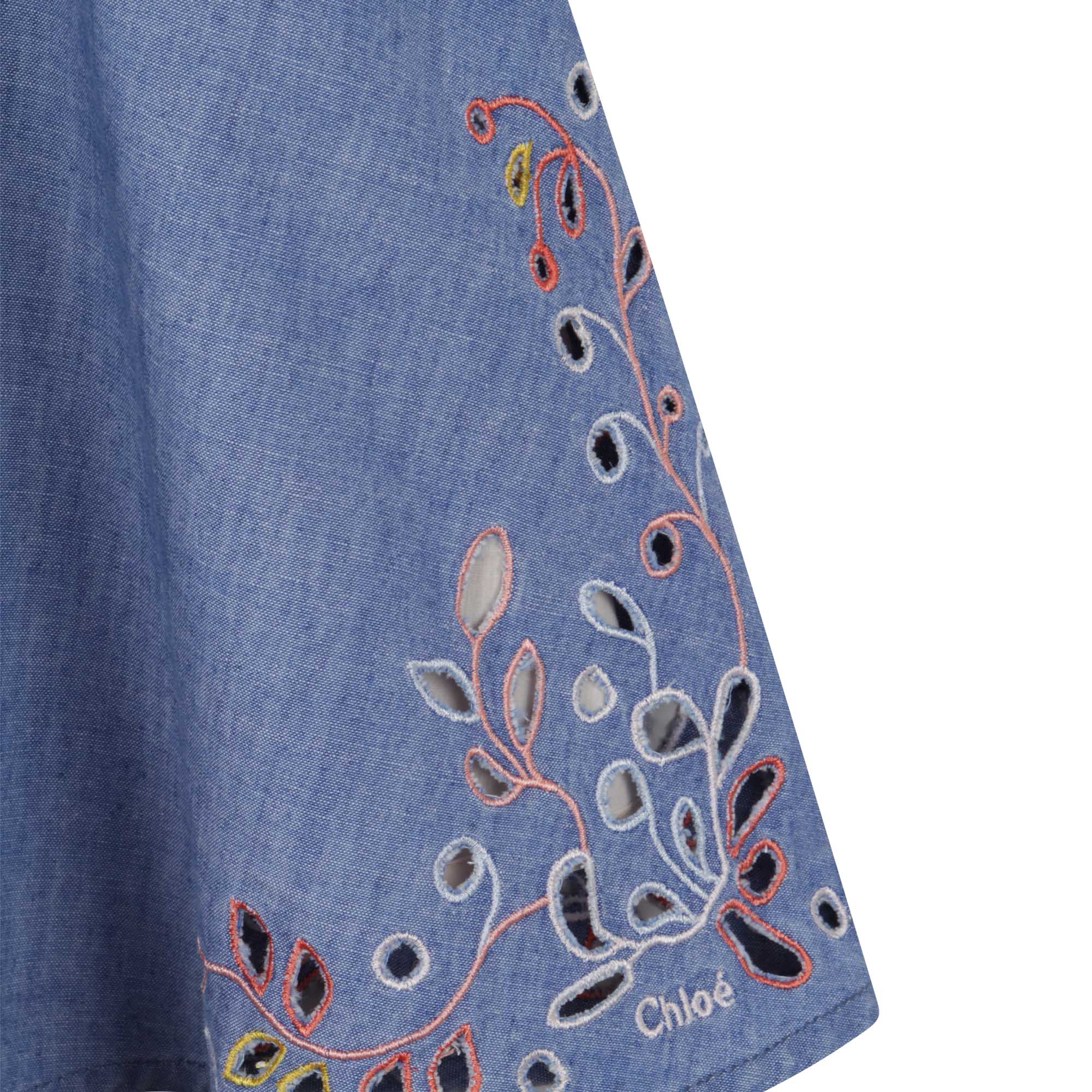 Girls Blue Embroidered Cotton Dress
