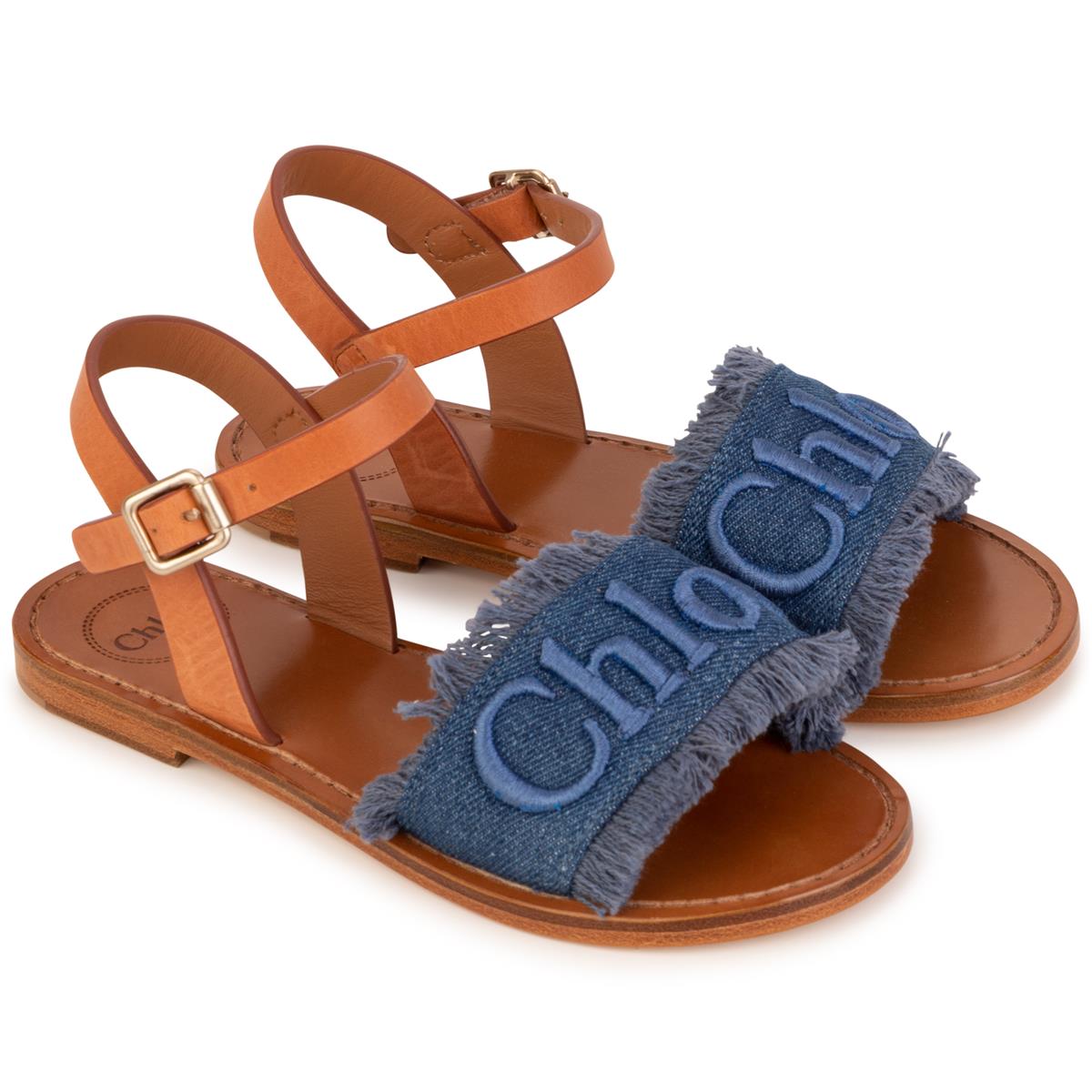 Baby Girls Blue Denim Logo Sandals