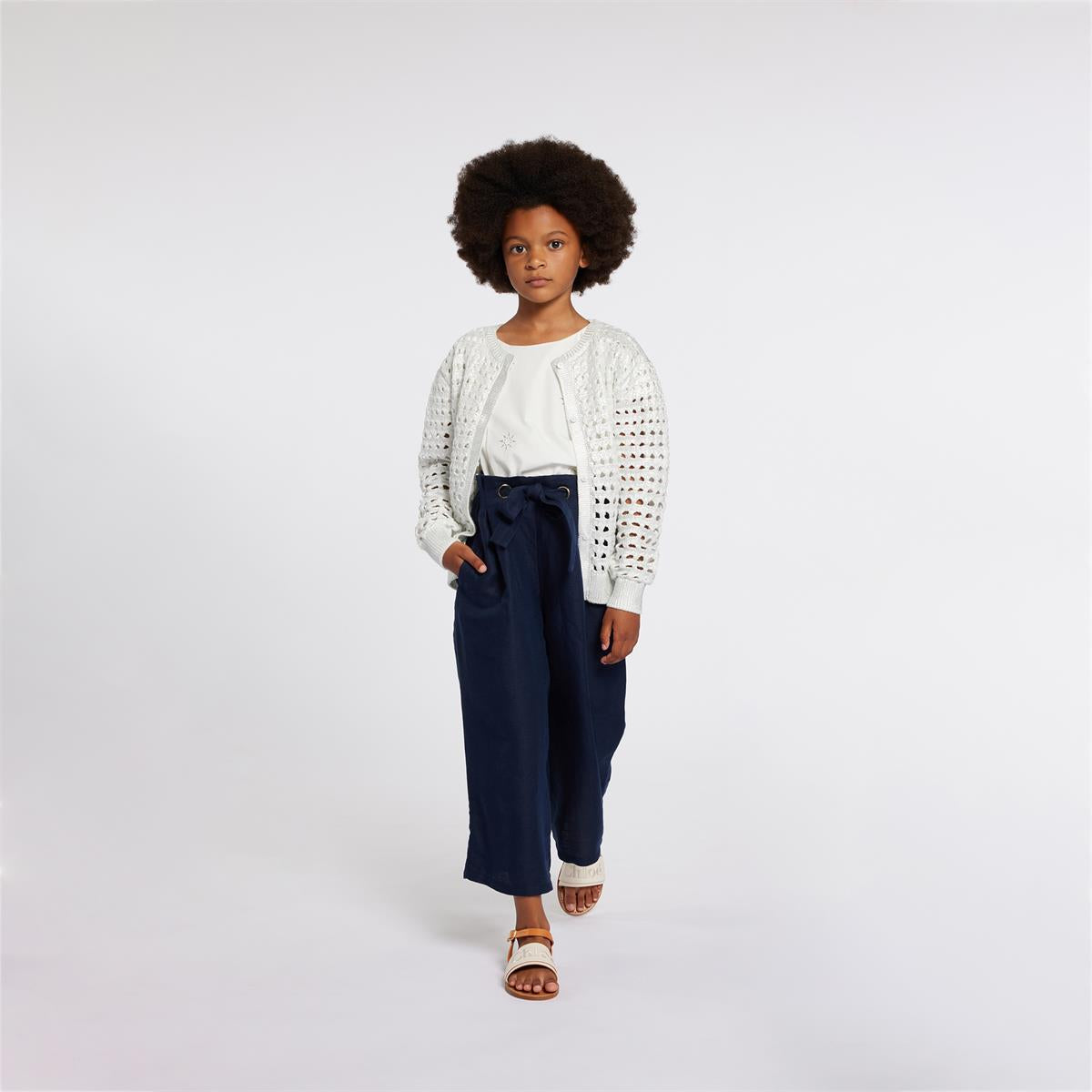 Girls Silver Hollow Cotton Cardigan