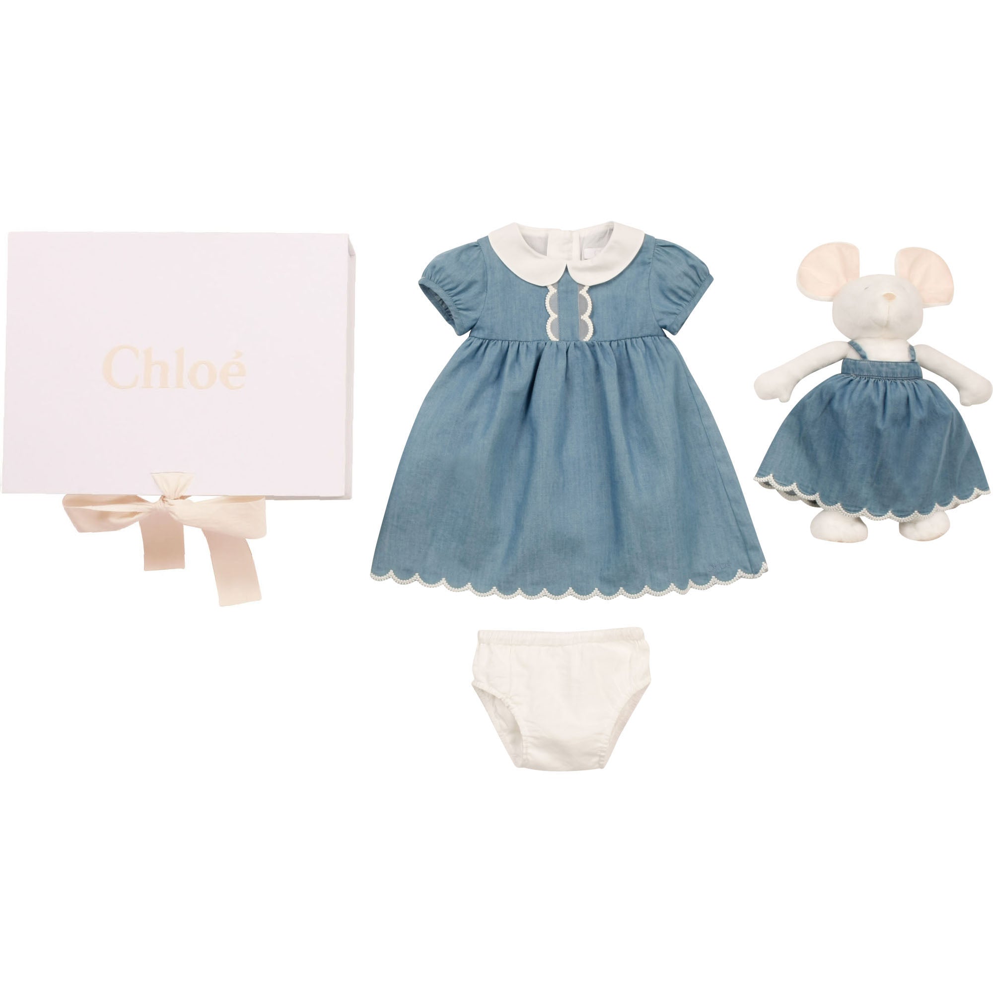 Ensemble robe en jean bleu pour bébés filles