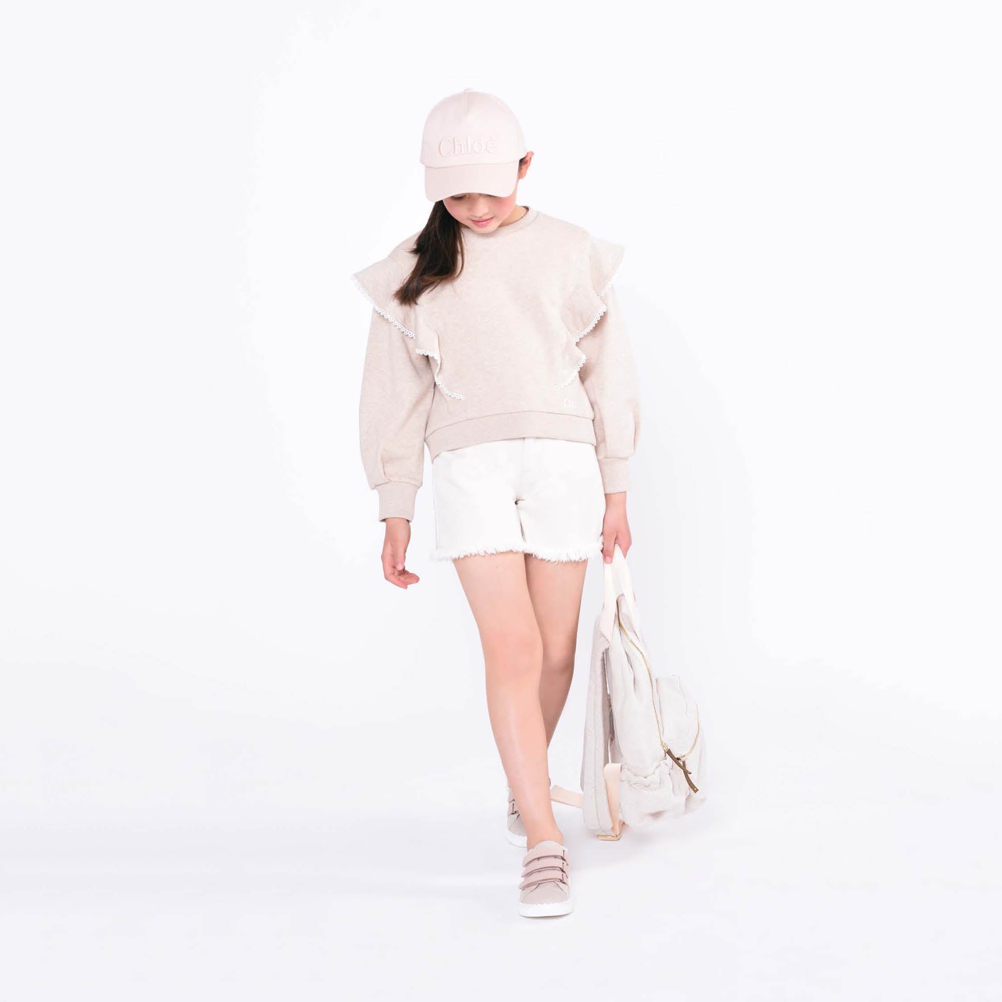 Girls White Logo Cotton Shorts