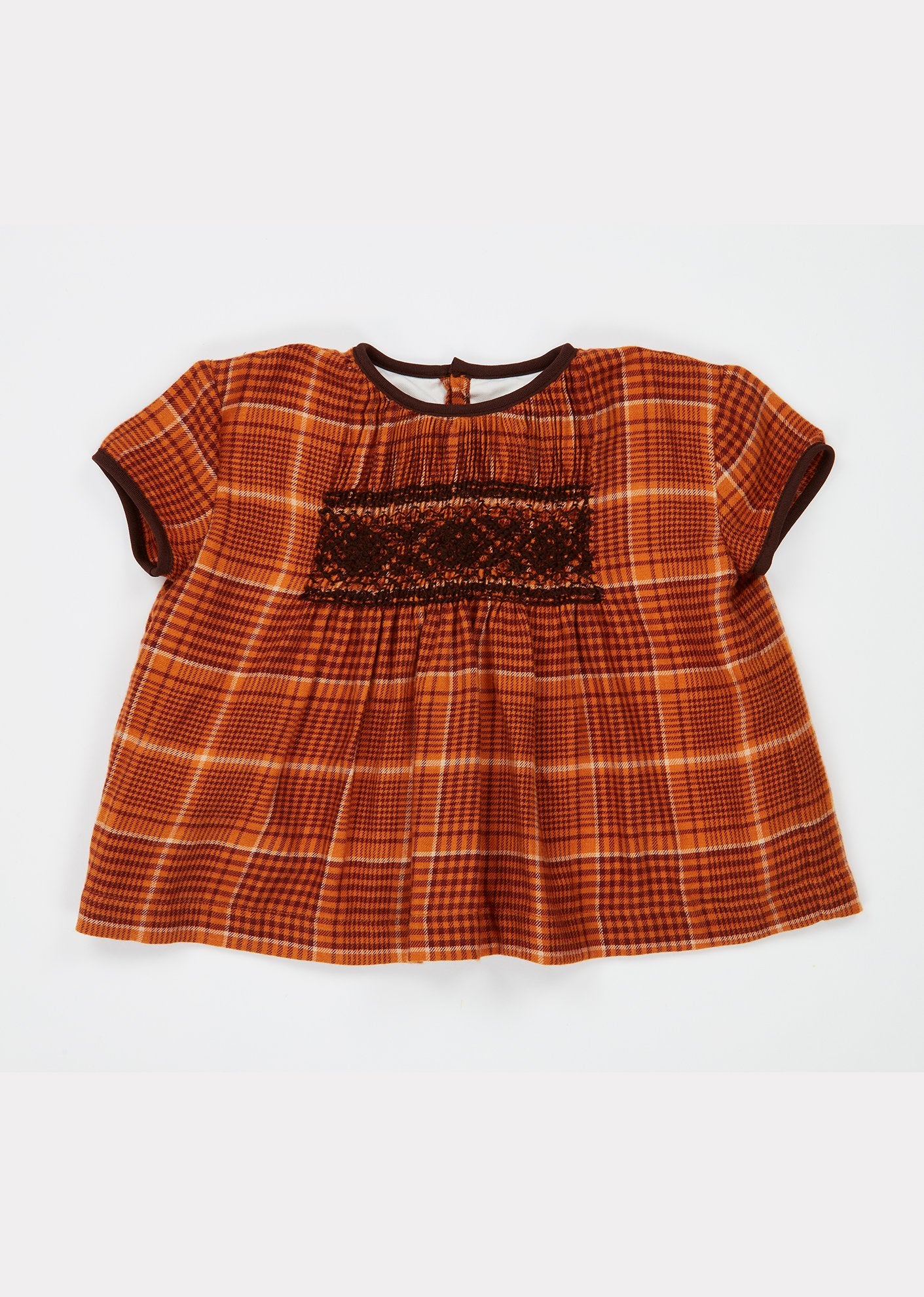 Ensemble Tunique et Legging en Tissu Carreaux Orange avec Broderie Colombe pour Bébé Fille