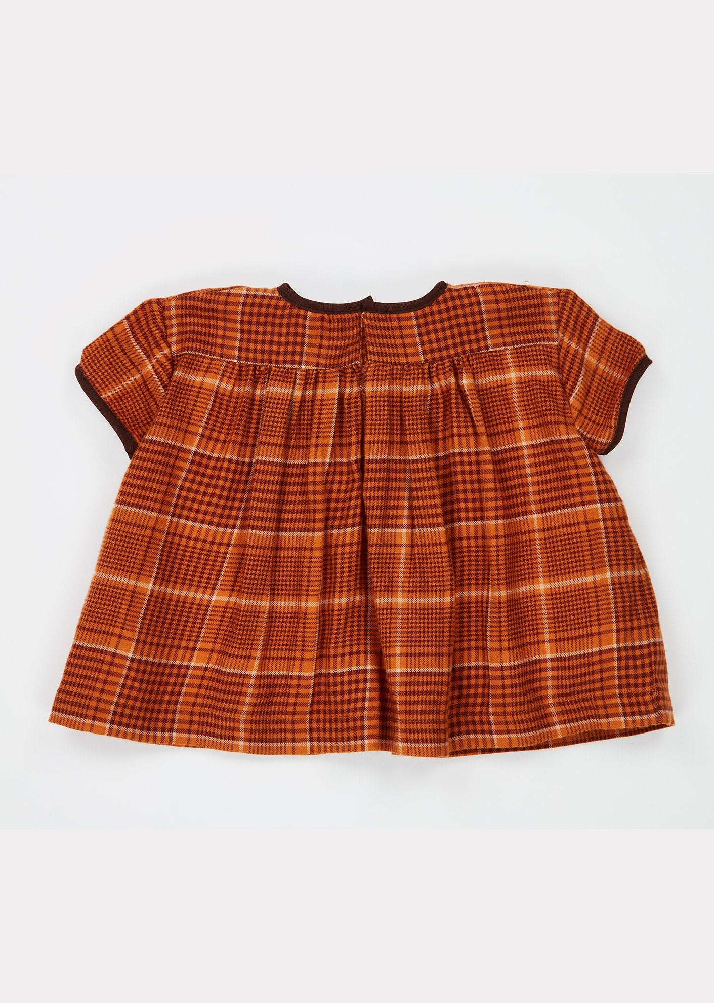 Ensemble Tunique et Legging en Tissu Carreaux Orange avec Broderie Colombe pour Bébé Fille
