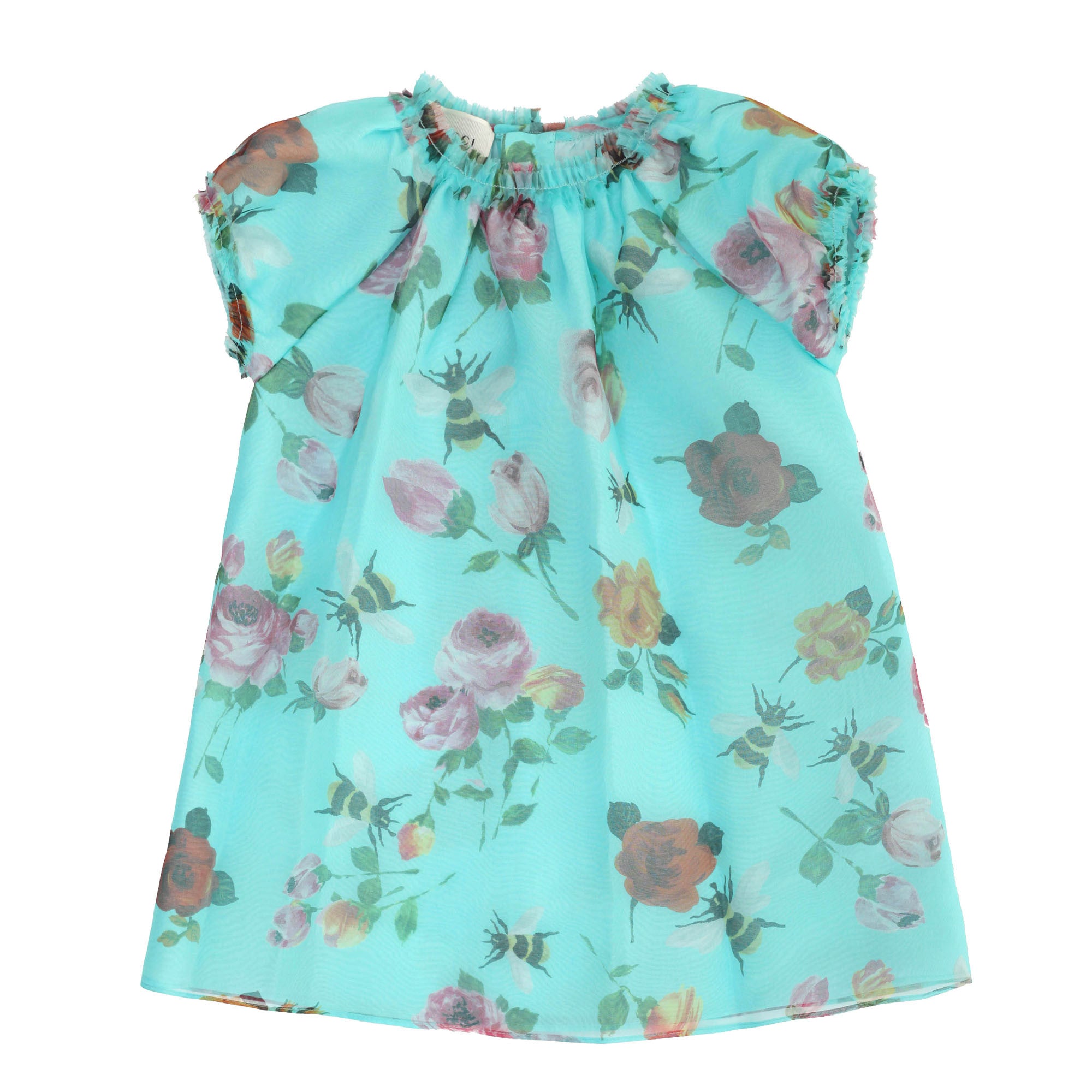 Baby Girls Sky Blue Dress With Flower Print Trims - CÉMAROSE | Children's Fashion Store - 1