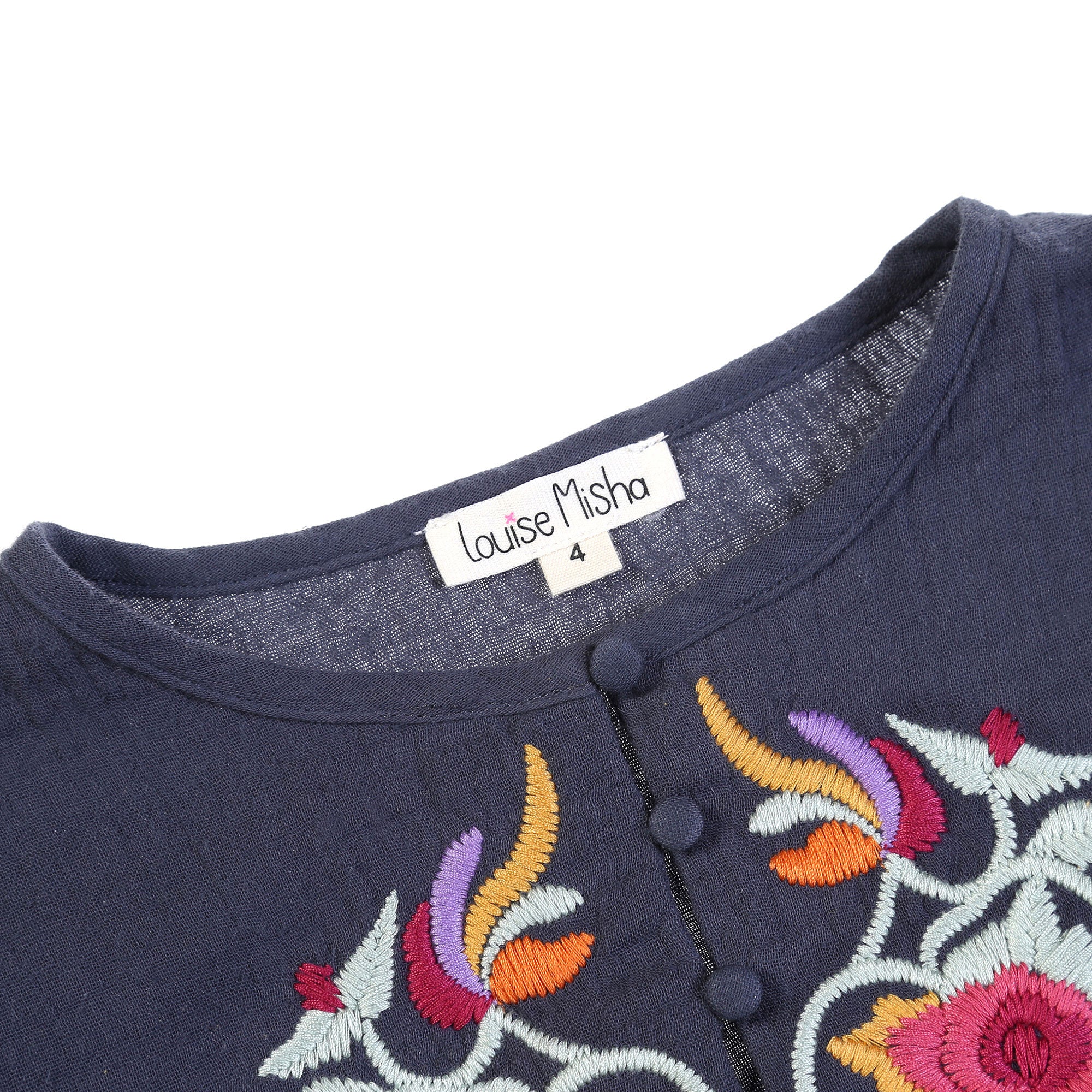 Girls Dark Grey Embroidered Trims Cotton 'Samsa' Dress - CÉMAROSE | Children's Fashion Store - 3