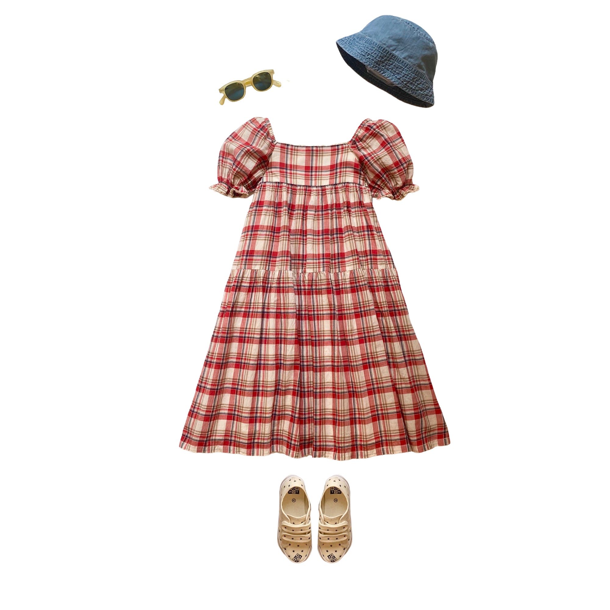 Girls Red Check Cotton Dress