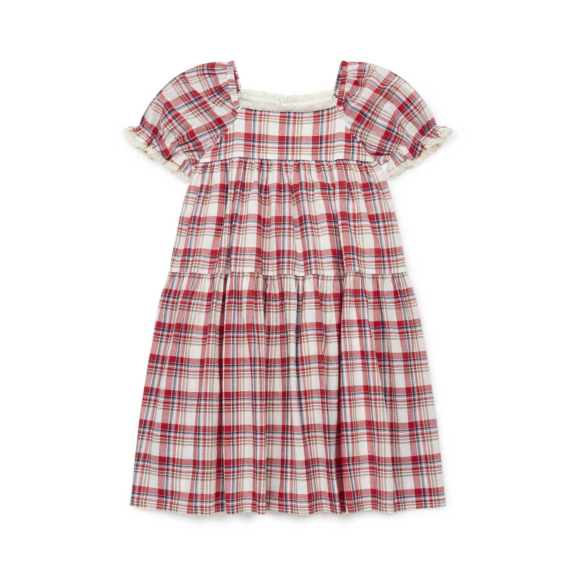 Girls Red Check Cotton Dress