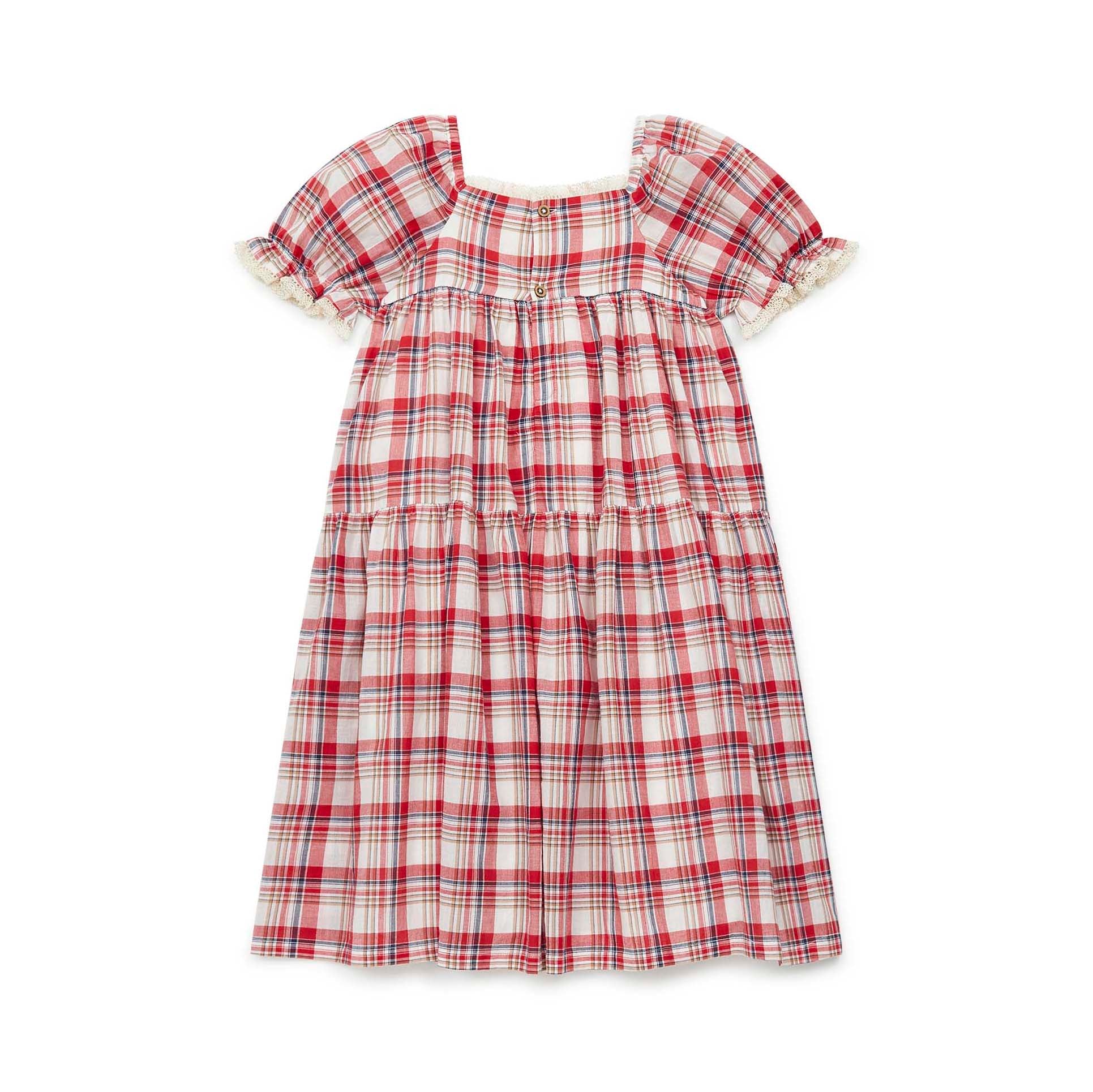 Girls Red Check Cotton Dress