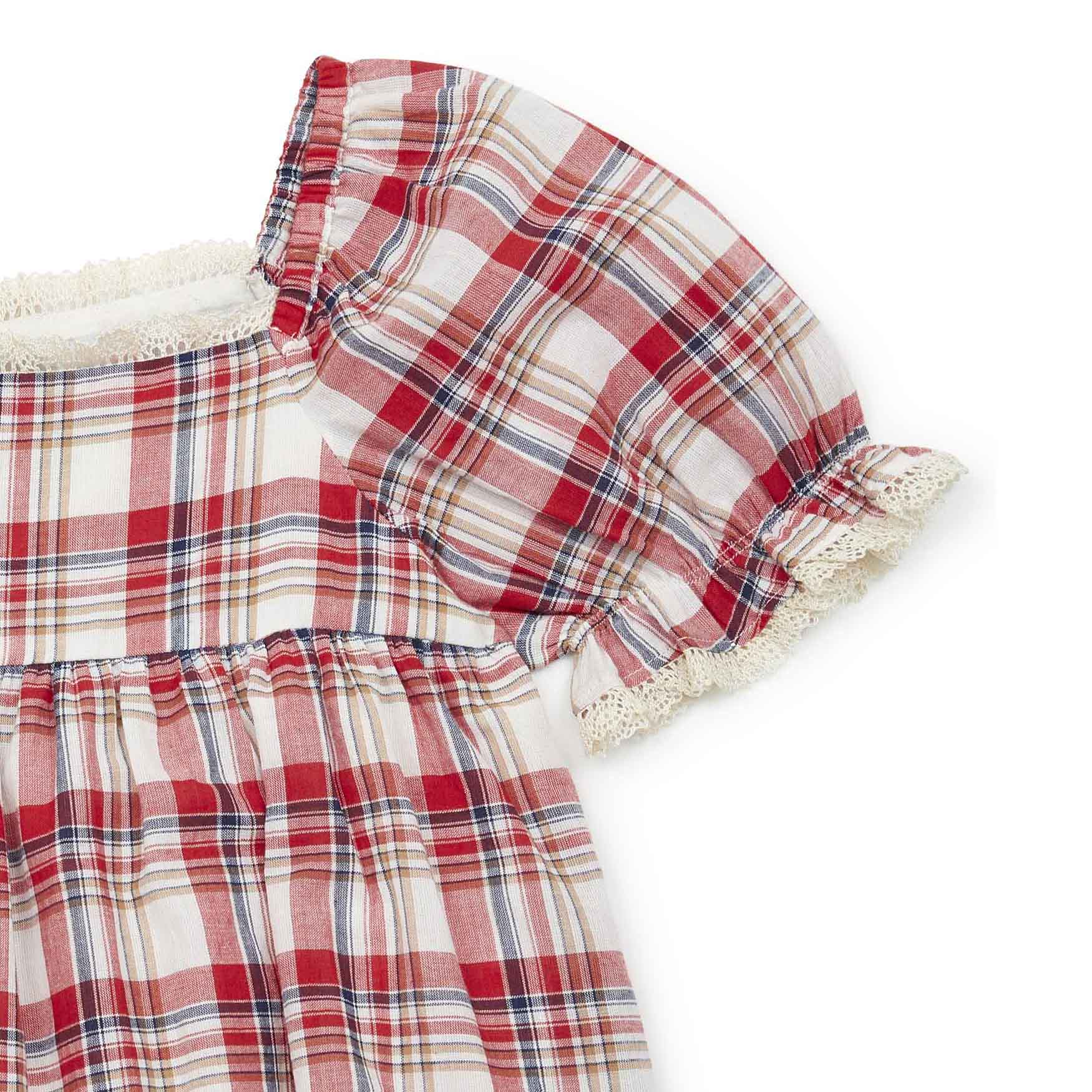 Girls Red Check Cotton Dress