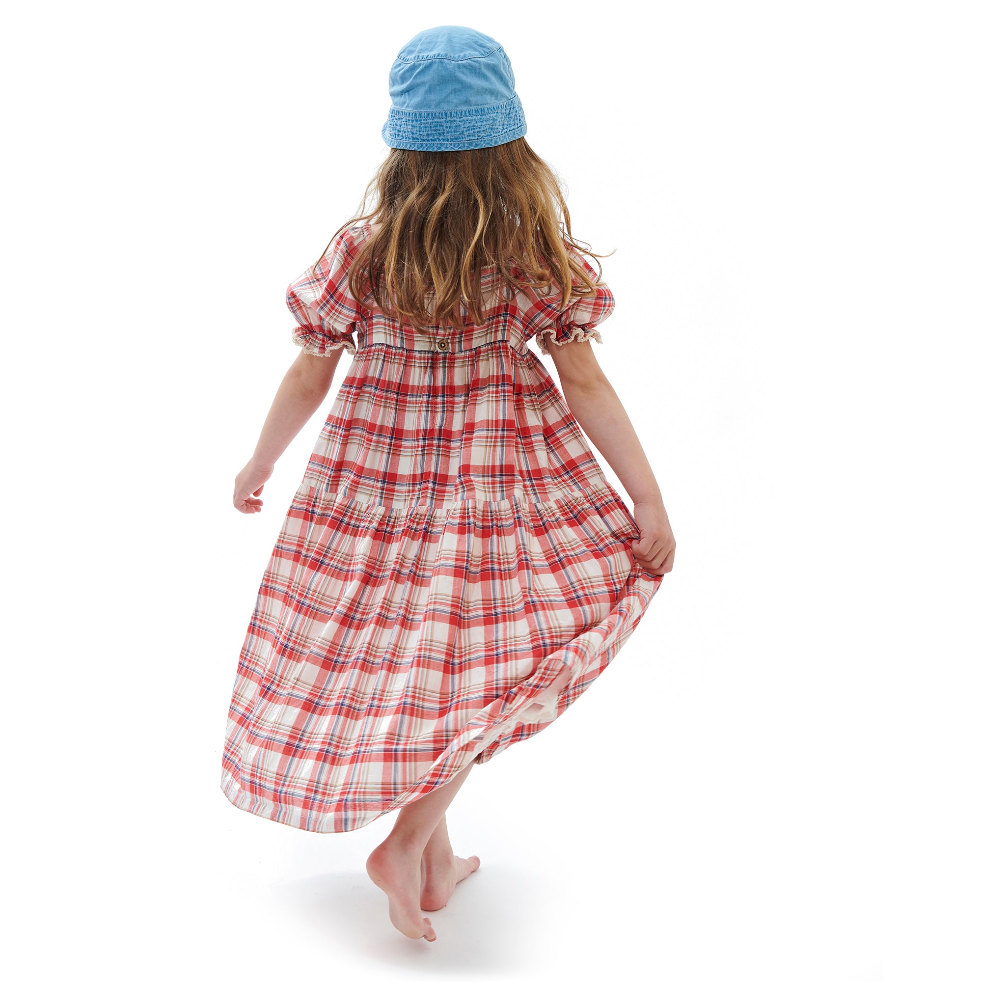 Girls Red Check Cotton Dress