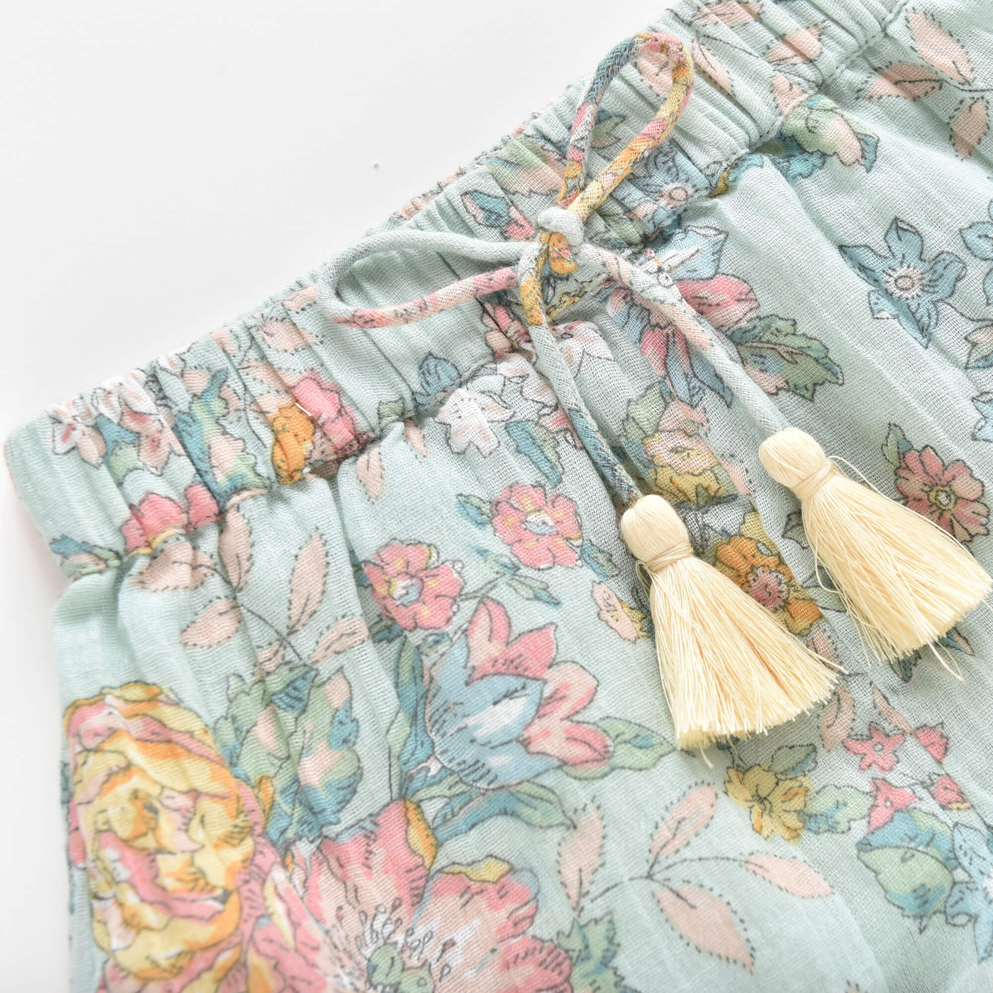 Girls Green Flower Cotton Shorts