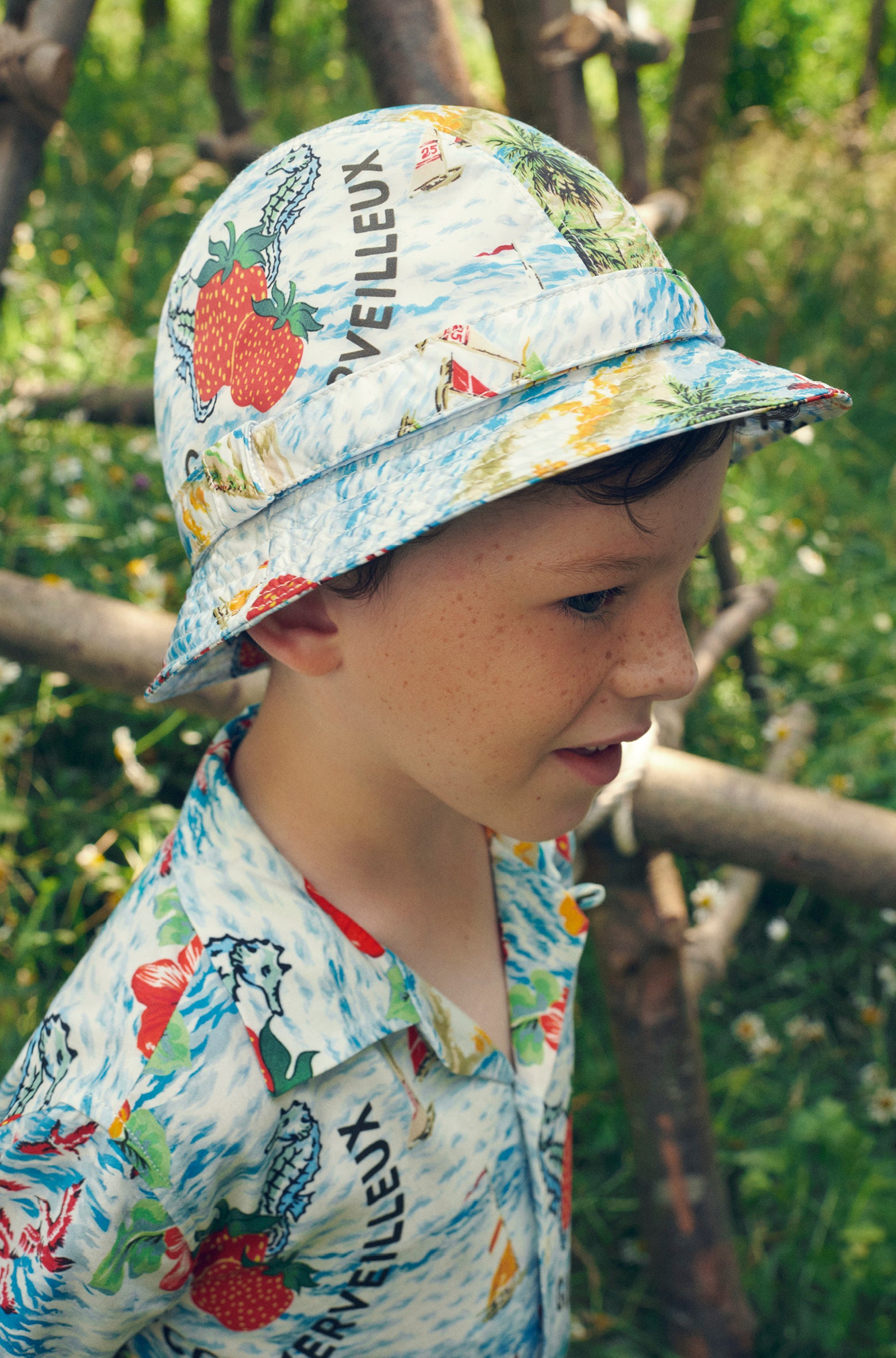 Boys Blue Strawberry Printed Shirt