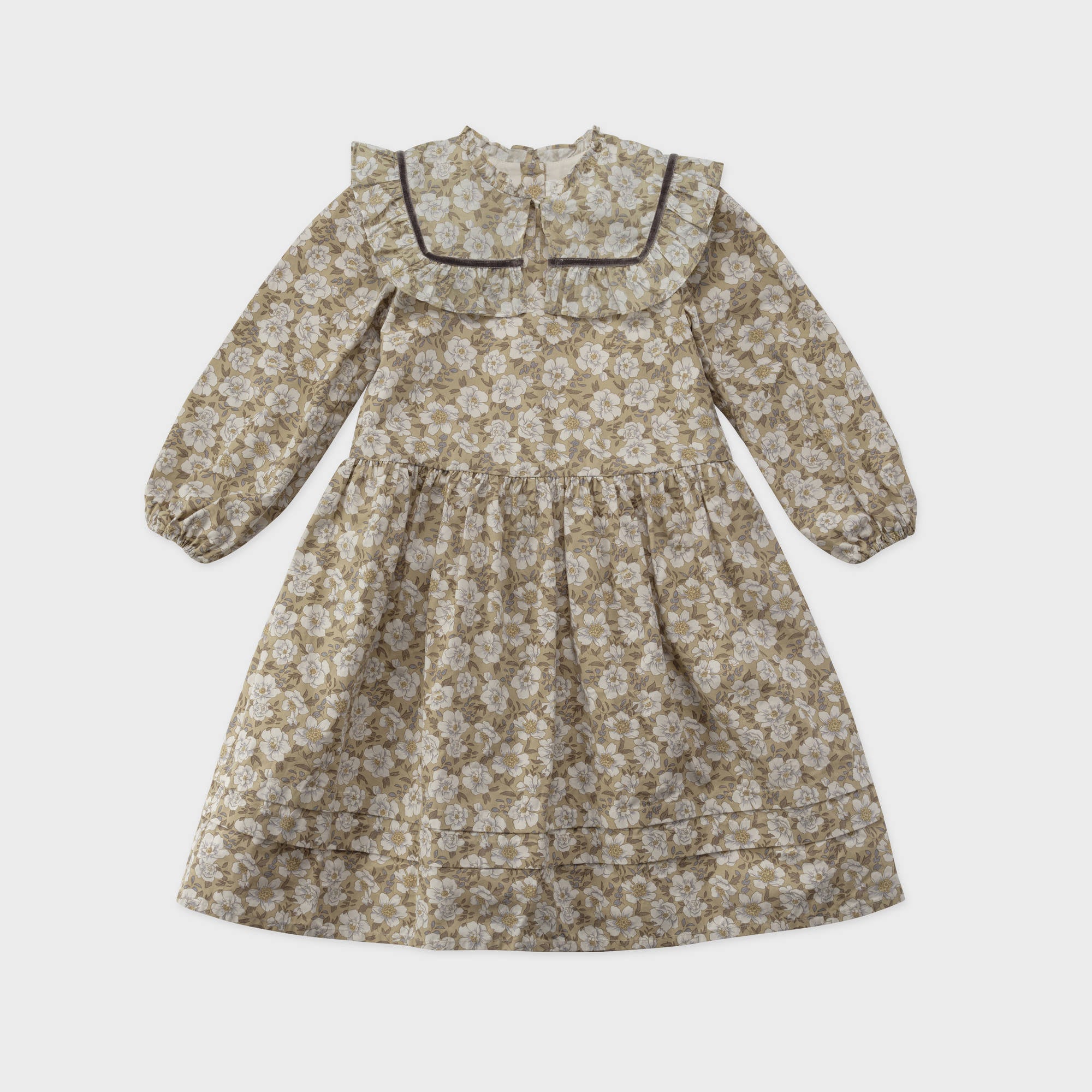 Girls Olive Floral Cotton Dress