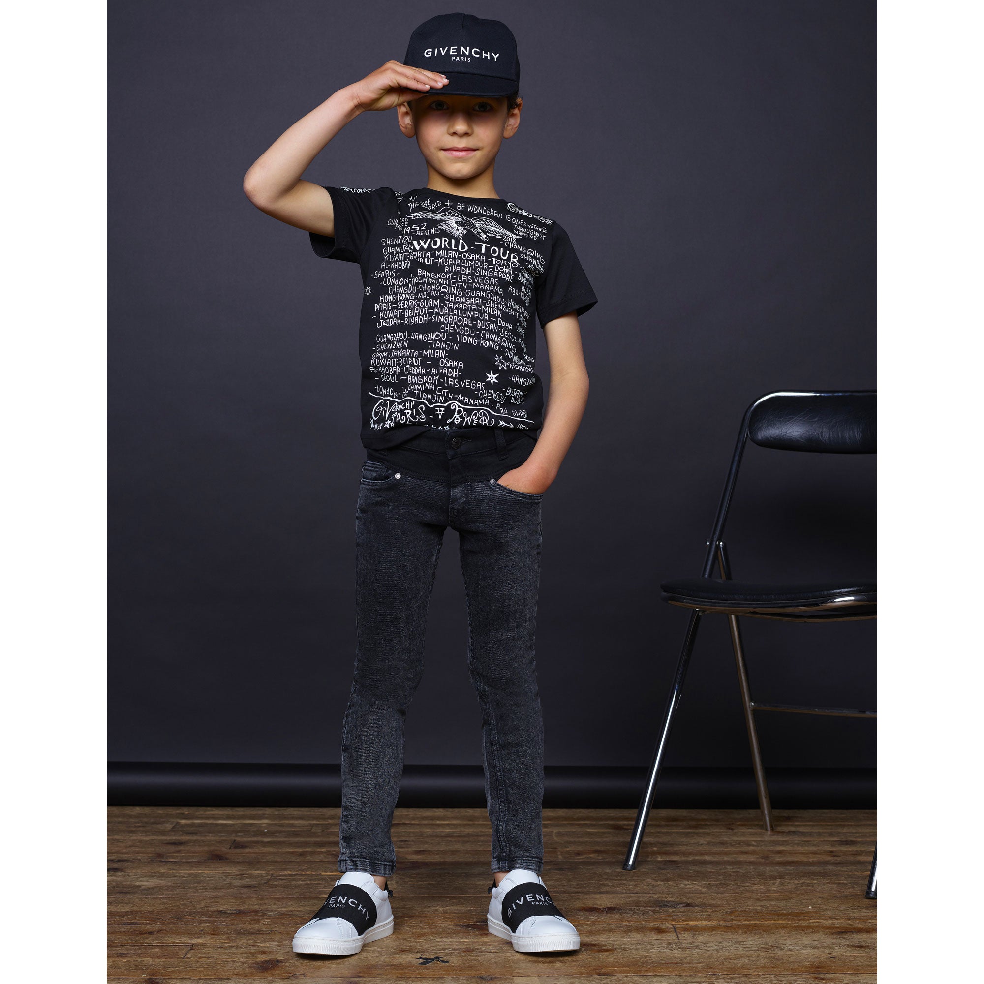 Boys Black Logo Cotton T-shirt