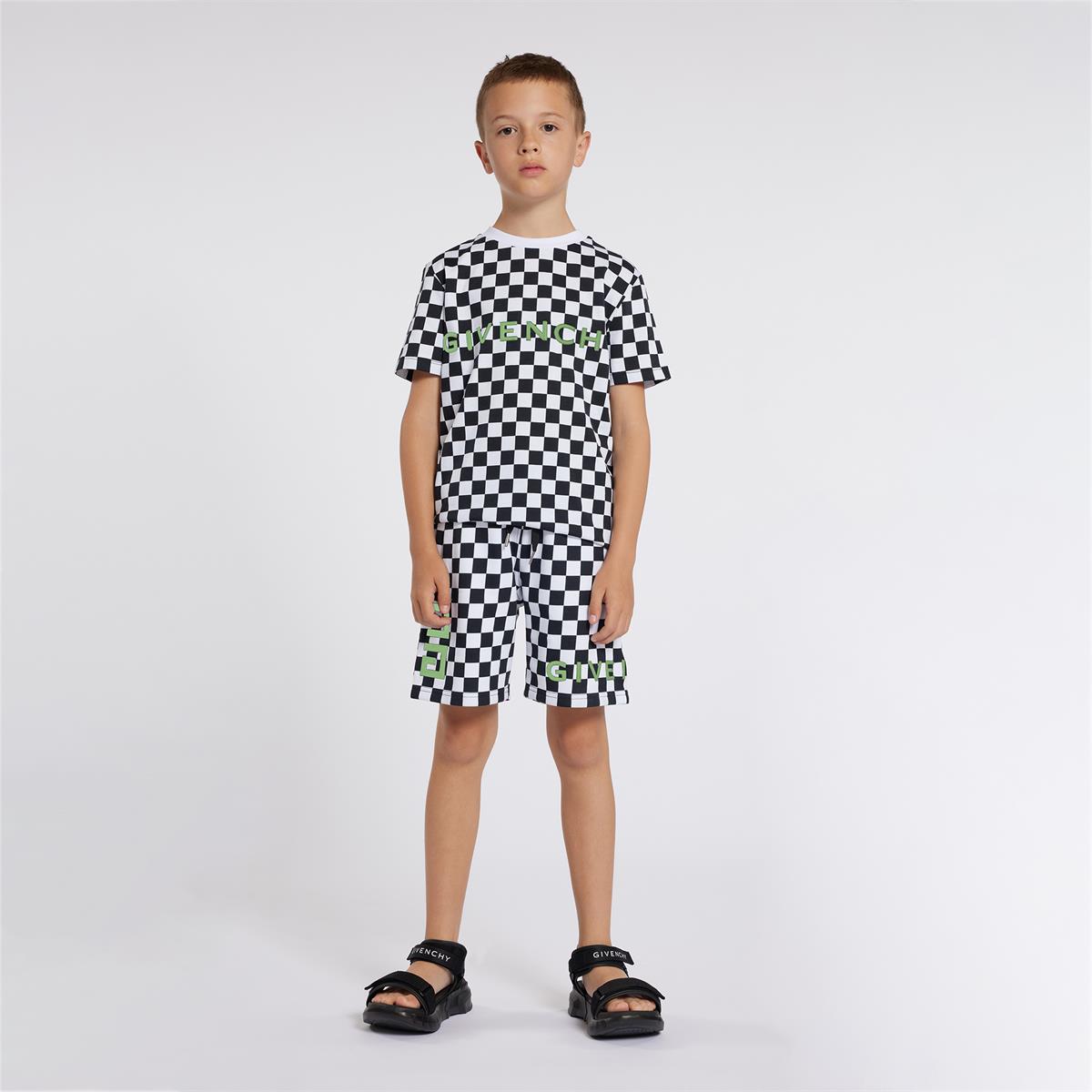 Boys Black Check Logo Shorts