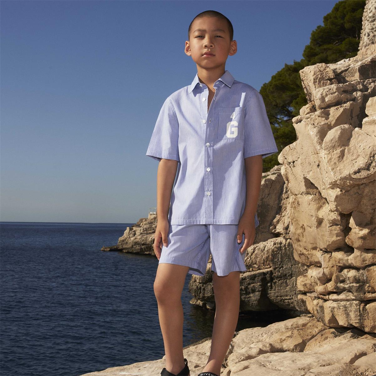 Boys Blue Stripes Cotton Set
