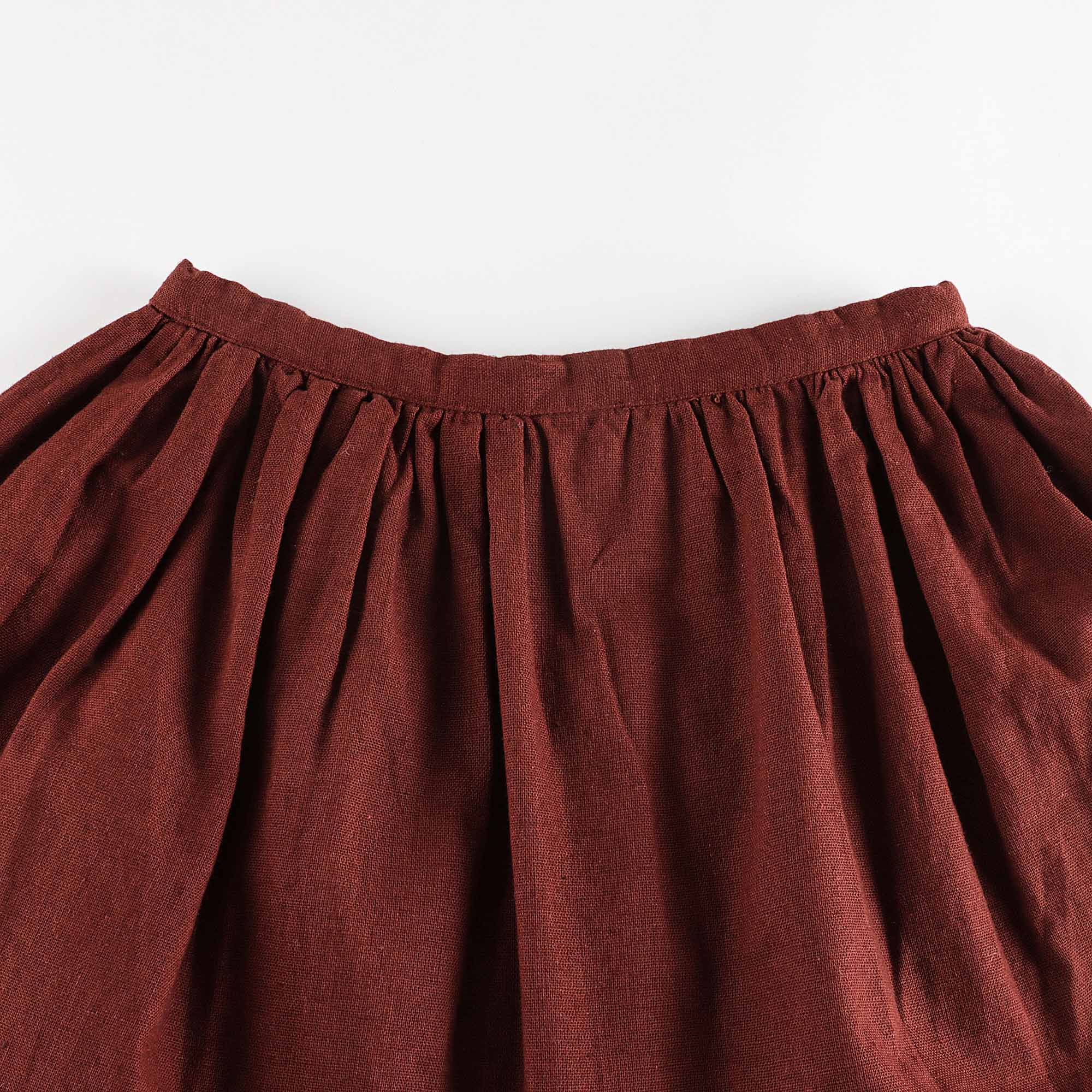 Girls Wine Red Embroidered Cotton Skirt