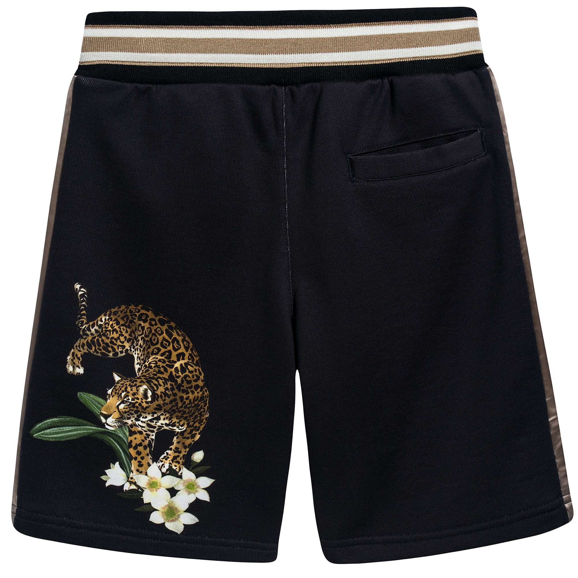 Boys Black "Leopard Printed" Cotton Shorts