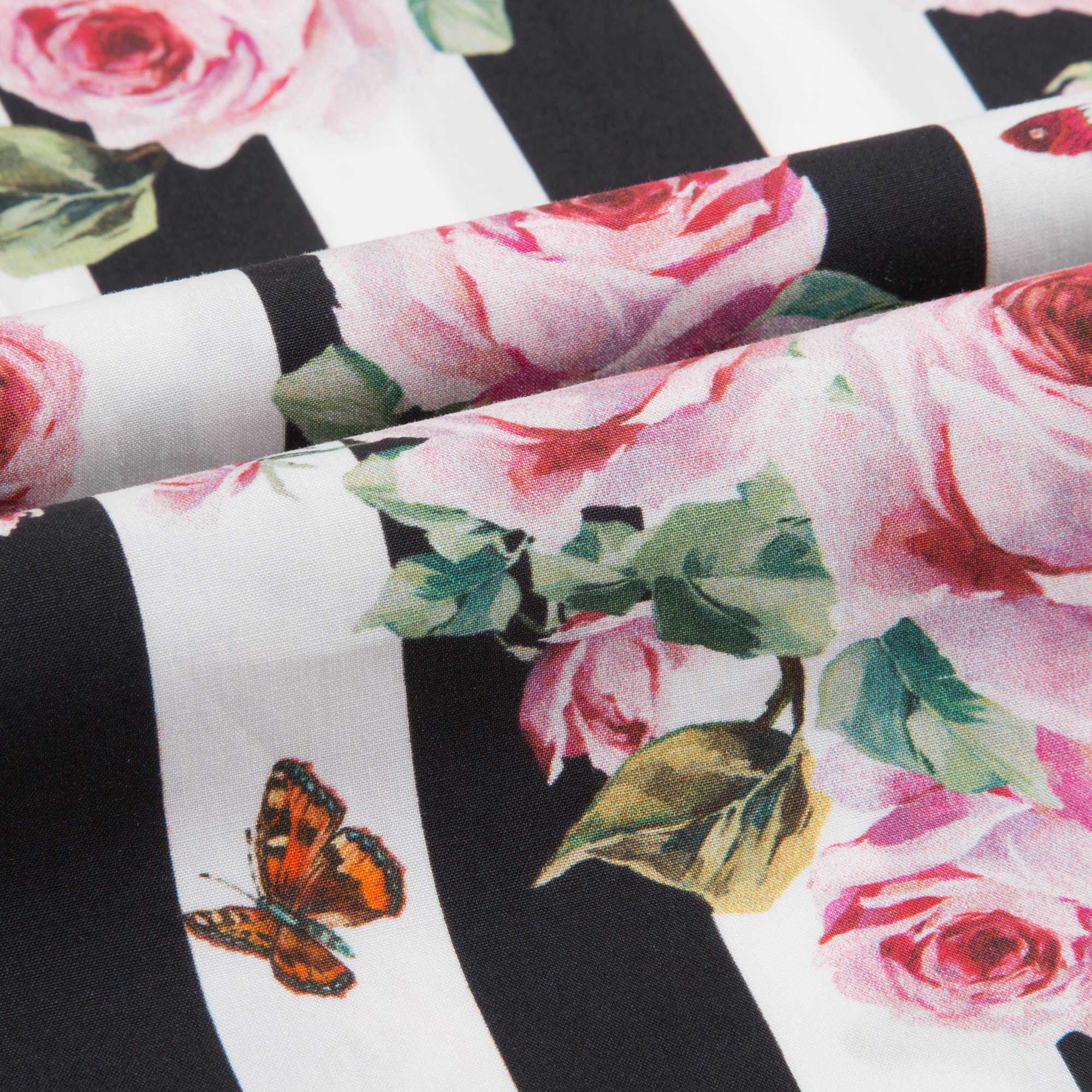 Baby Girls Pink&Black Striped Rose Cotton Dress