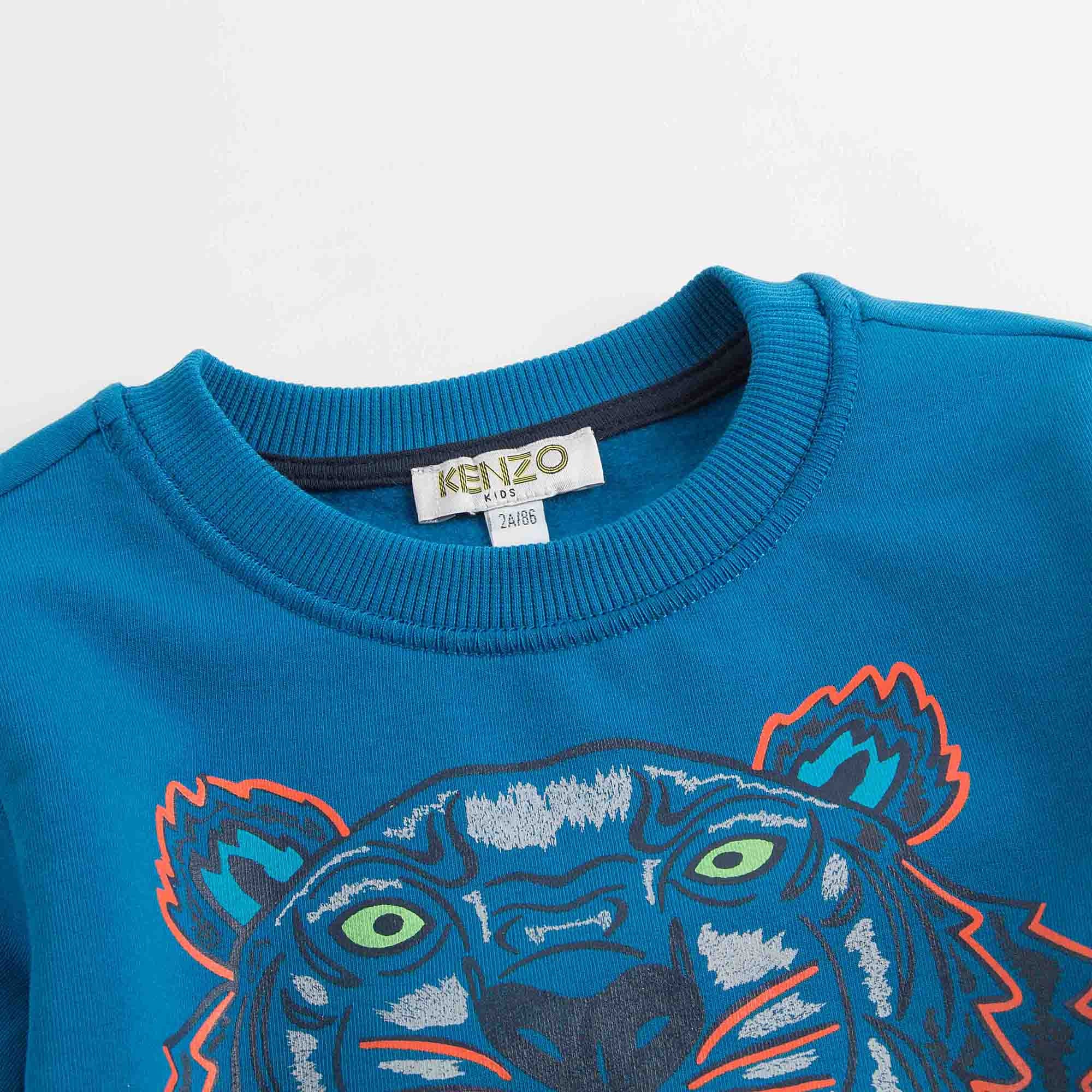 Boys Middle Blue Embroidered Tiger Head Cotton Sweatshirt - CÉMAROSE | Children's Fashion Store - 2