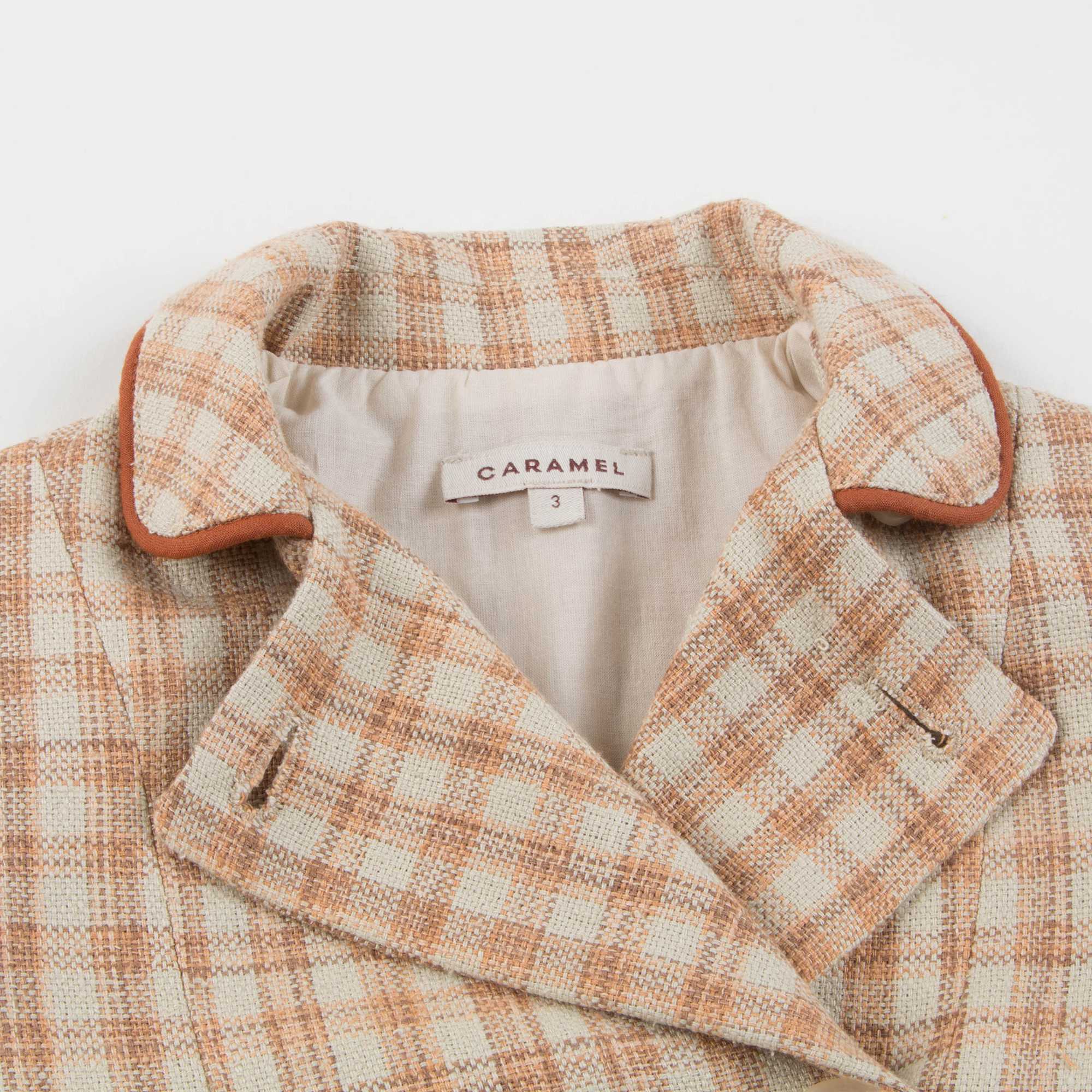 Girls Beige Check Cotton Woven Coat