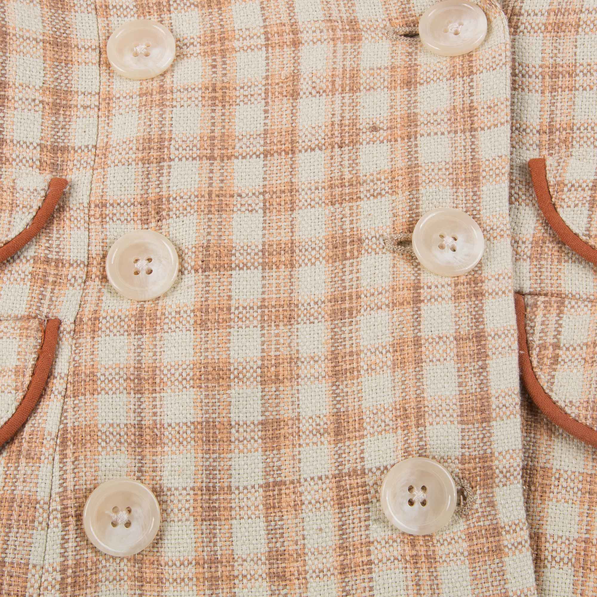 Girls Beige Check Cotton Woven Coat