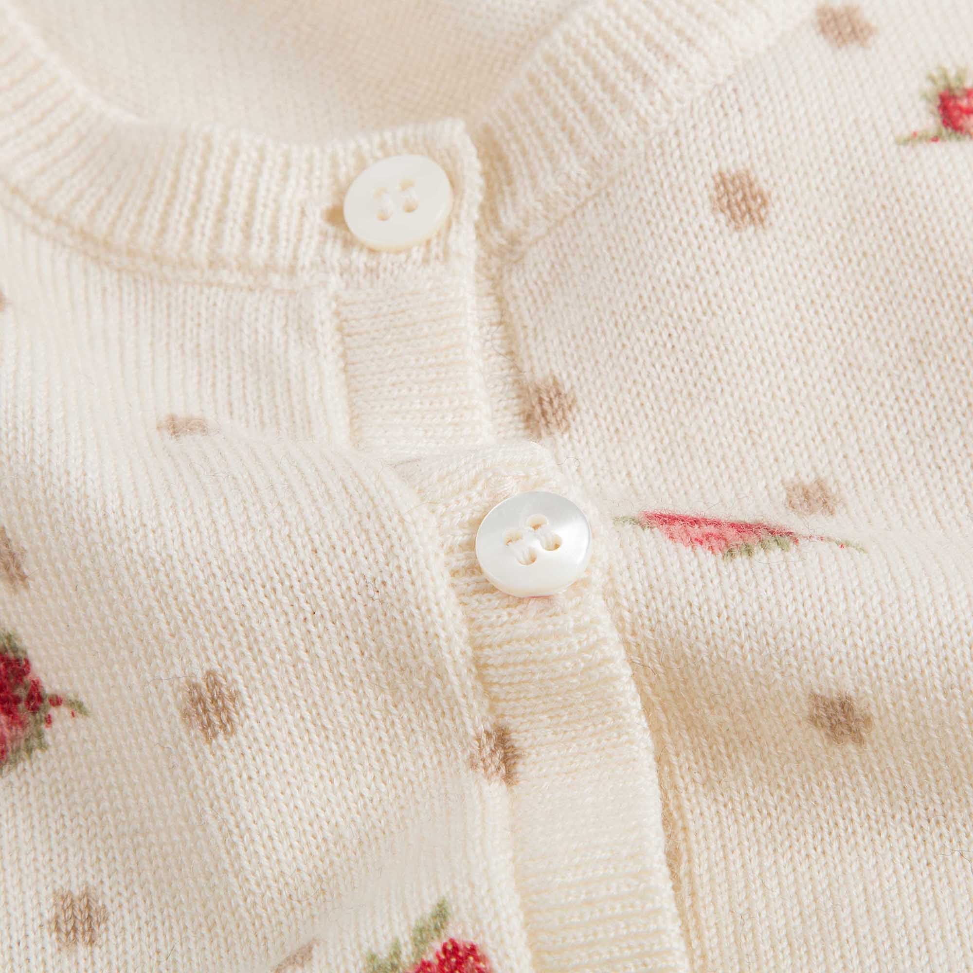 Baby Girls Lvory With Red Flowers Wool Cardigan - CÉMAROSE | Children's Fashion Store - 6