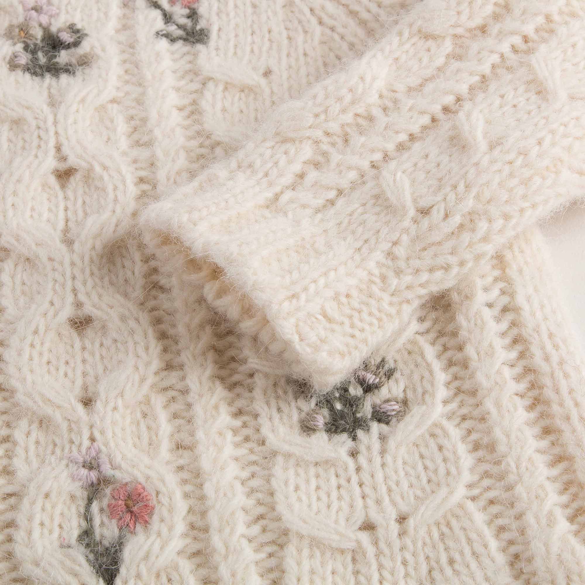 Baby Girls Lvory Embroidered Wool Blend Sweater - CÉMAROSE | Children's Fashion Store - 3