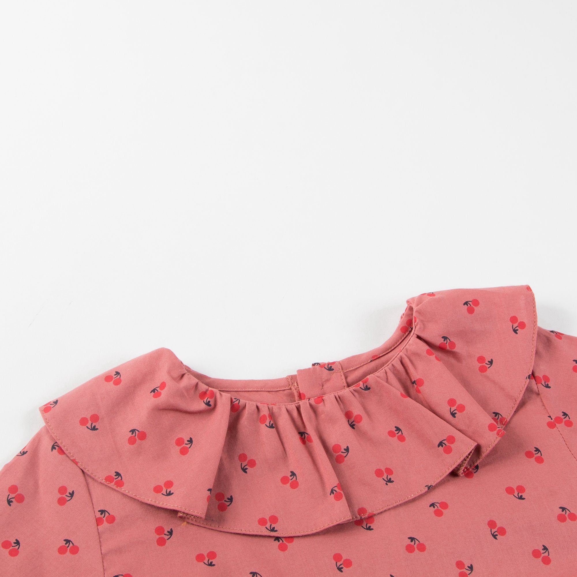 Girls Rose Pink Cherry Blouse With Collar