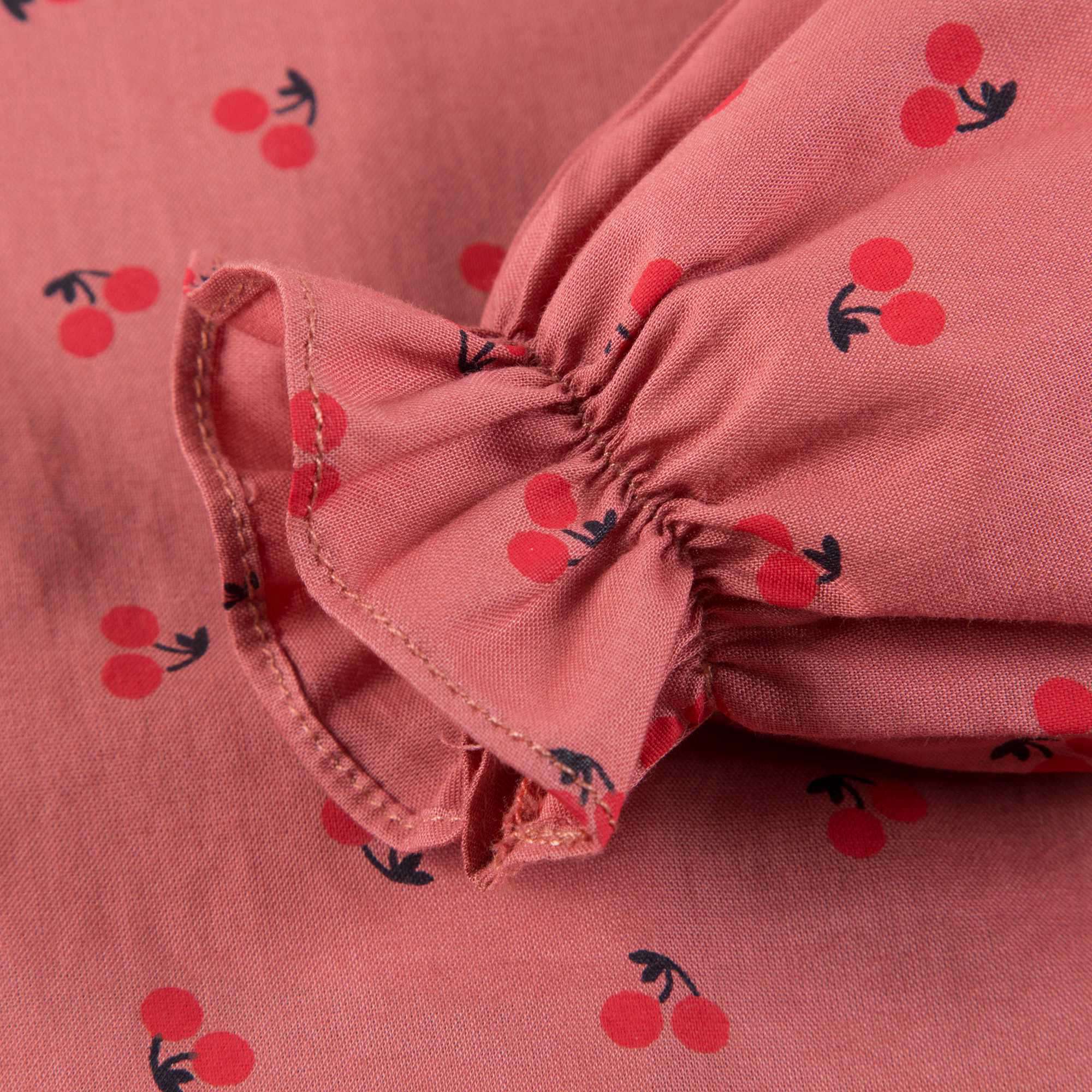Girls Rose Pink Cherry Blouse With Collar