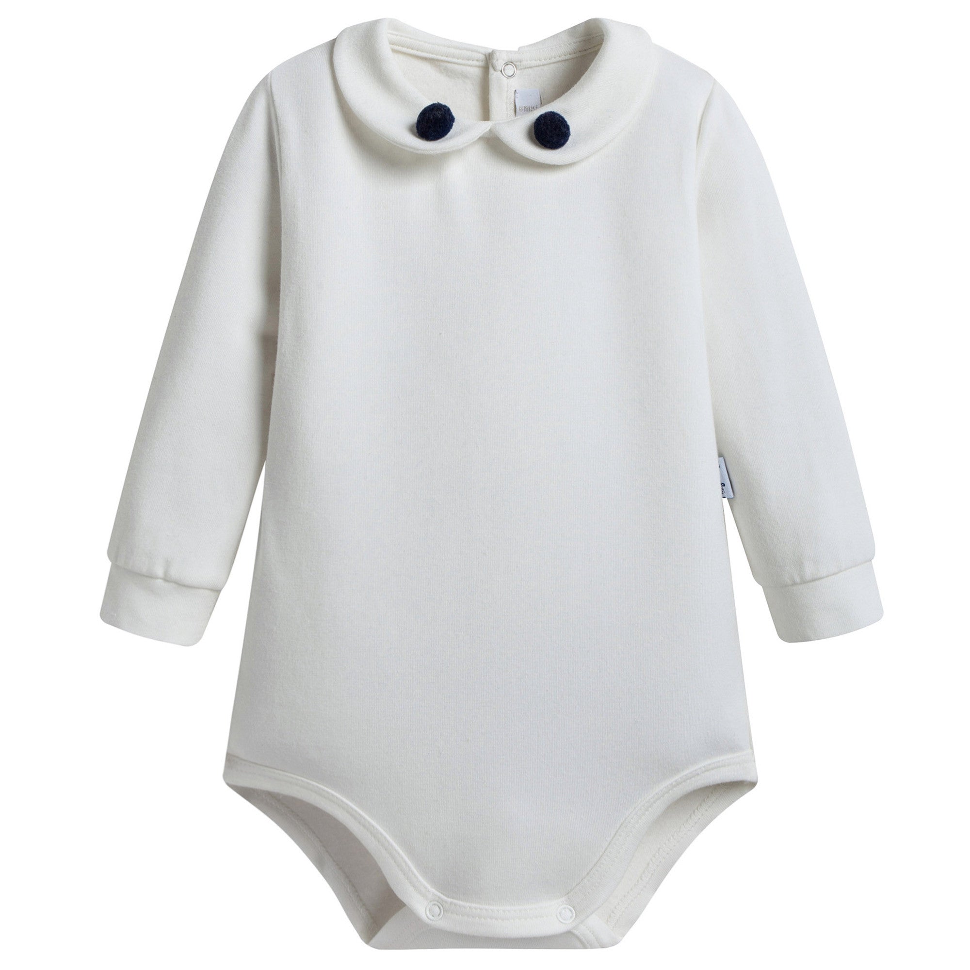 Baby Ivory Cotton Babysuit With Pom-Pom Trims