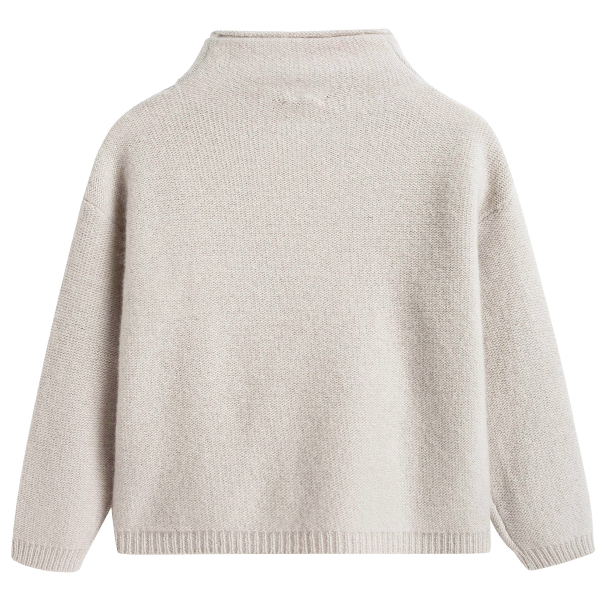 Girls Beige Wool Sweater With Pom-Pom Trims