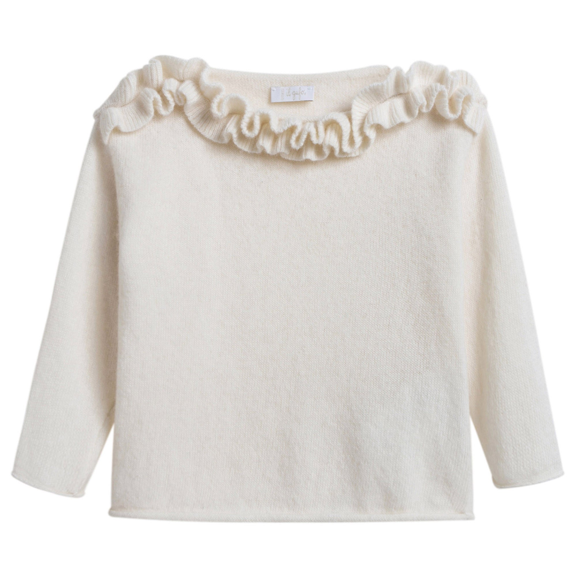 Girls Ivory Wool Sweater with Ruffle
