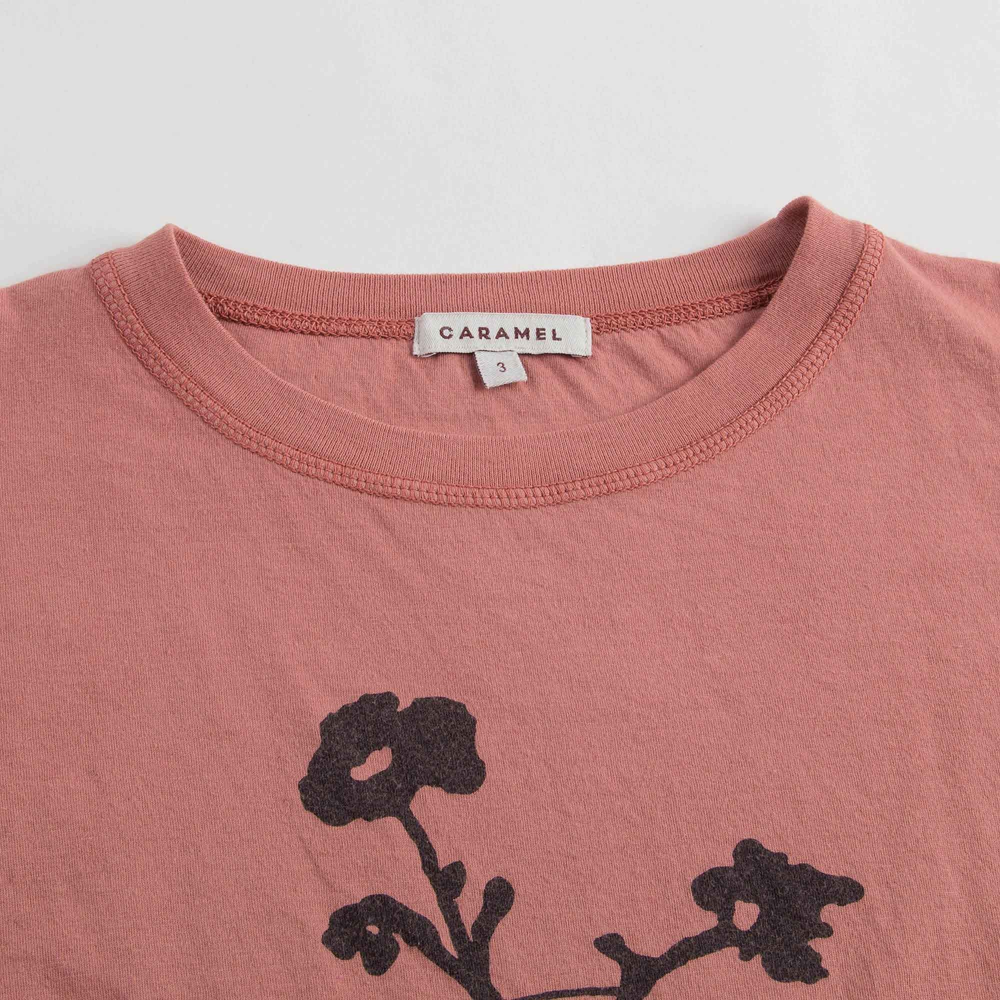 Girls Dark Red Floral Printed Trims T-Shirt - CÉMAROSE | Children's Fashion Store - 4