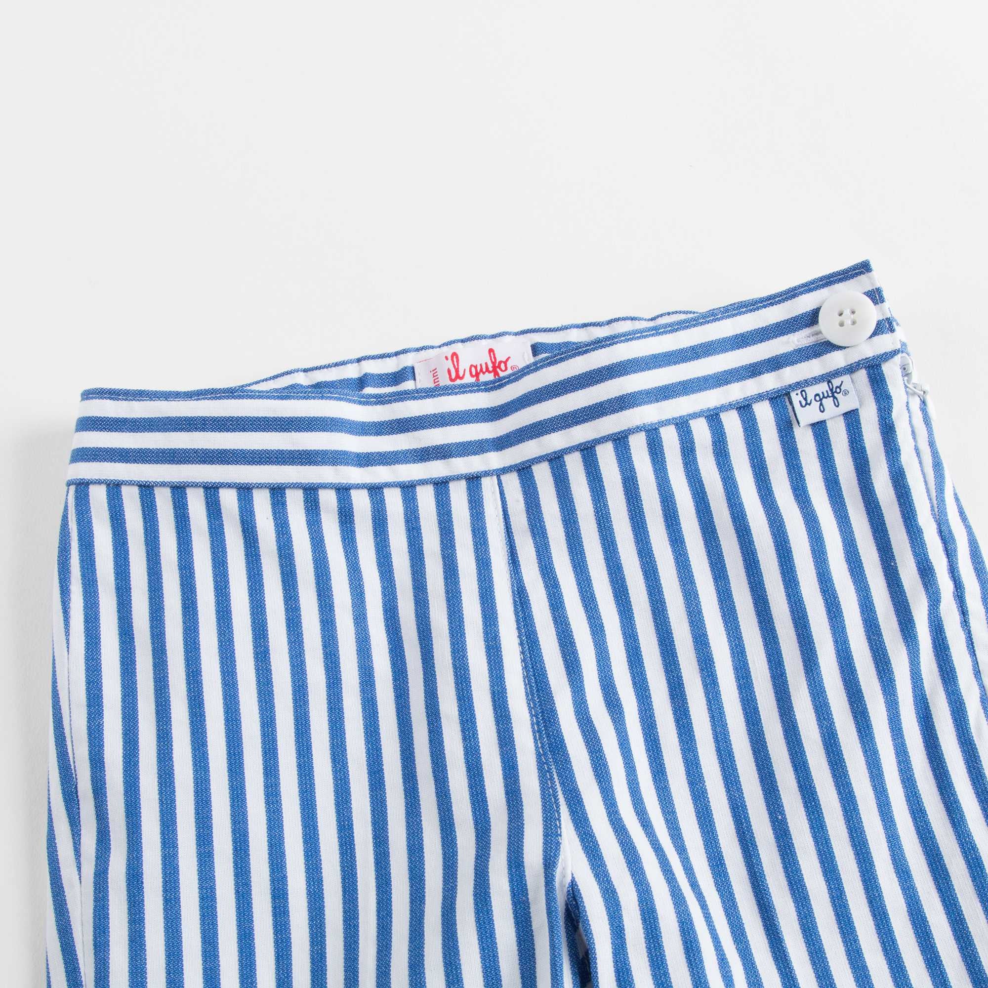 Girls Blue & White Striped Cotton Pants