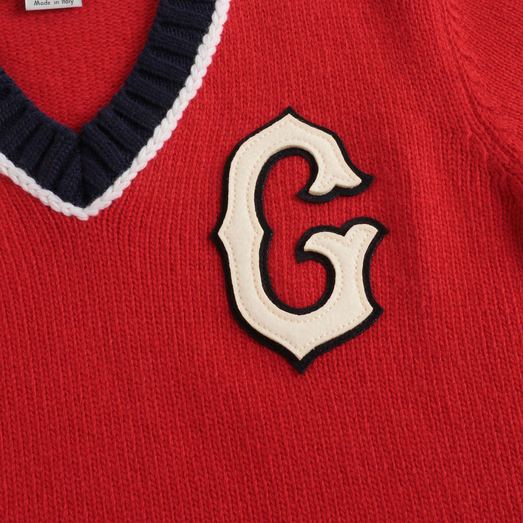 Boys Red V-neck Wool Sweater