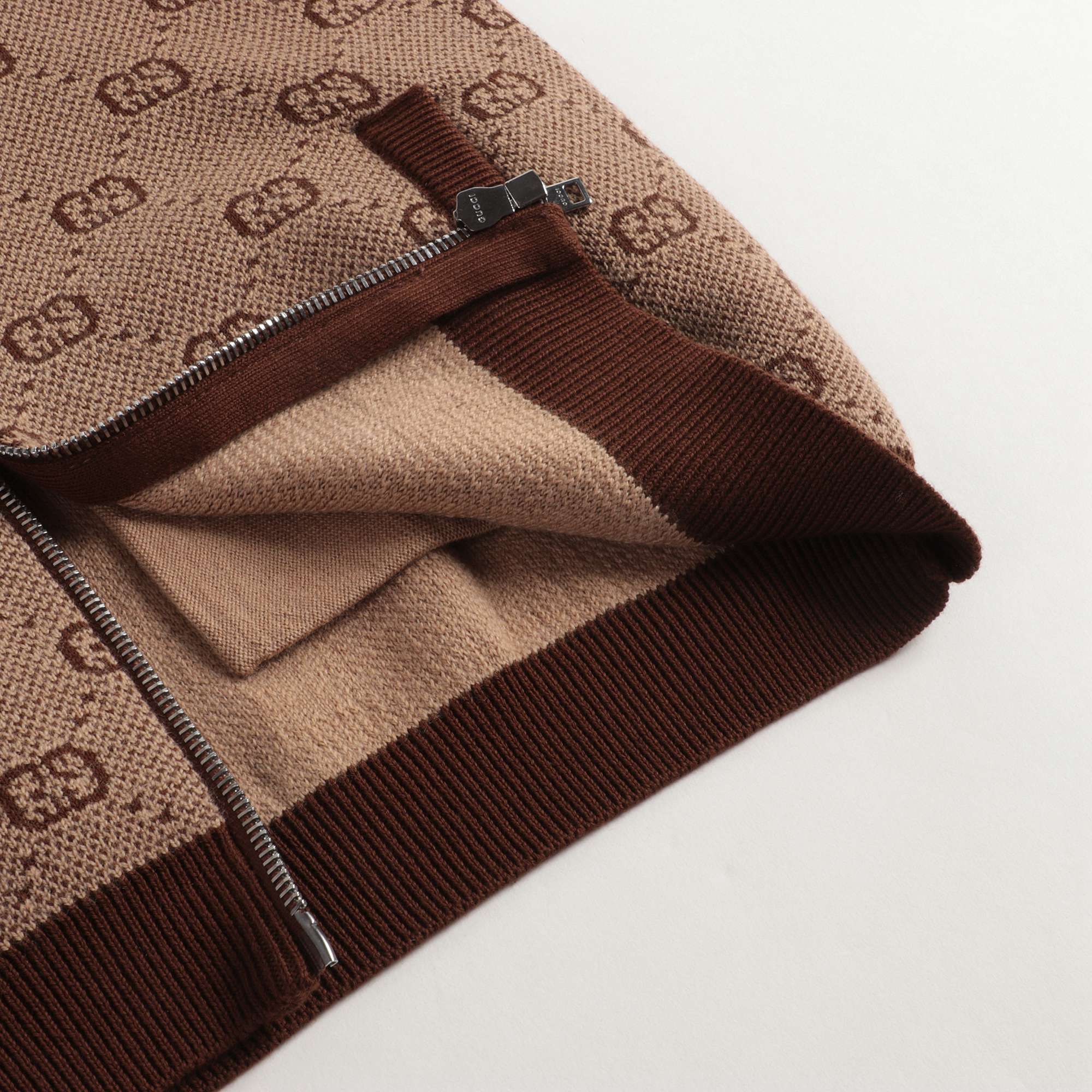 Boys Camel GG Zip Wool Cardigan