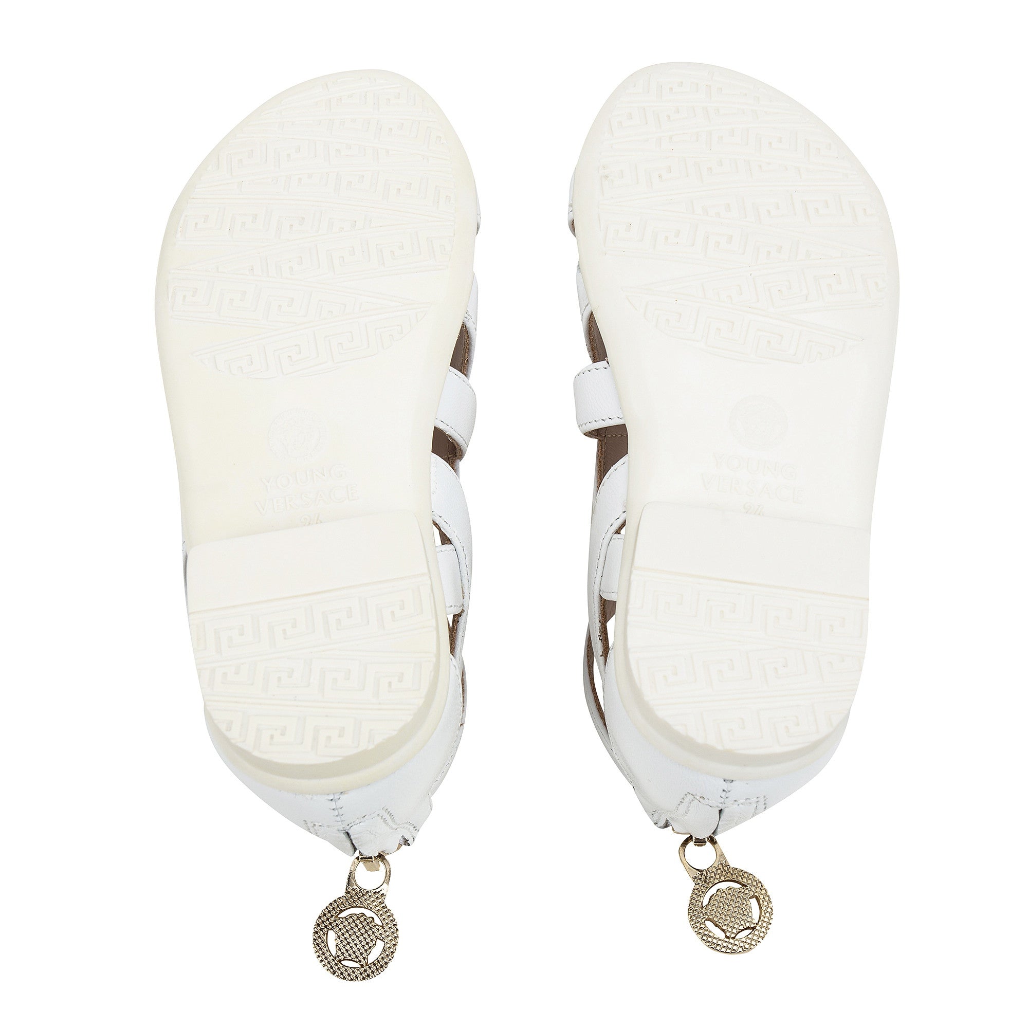 Girls White Sandals With Gold Medusa Logo