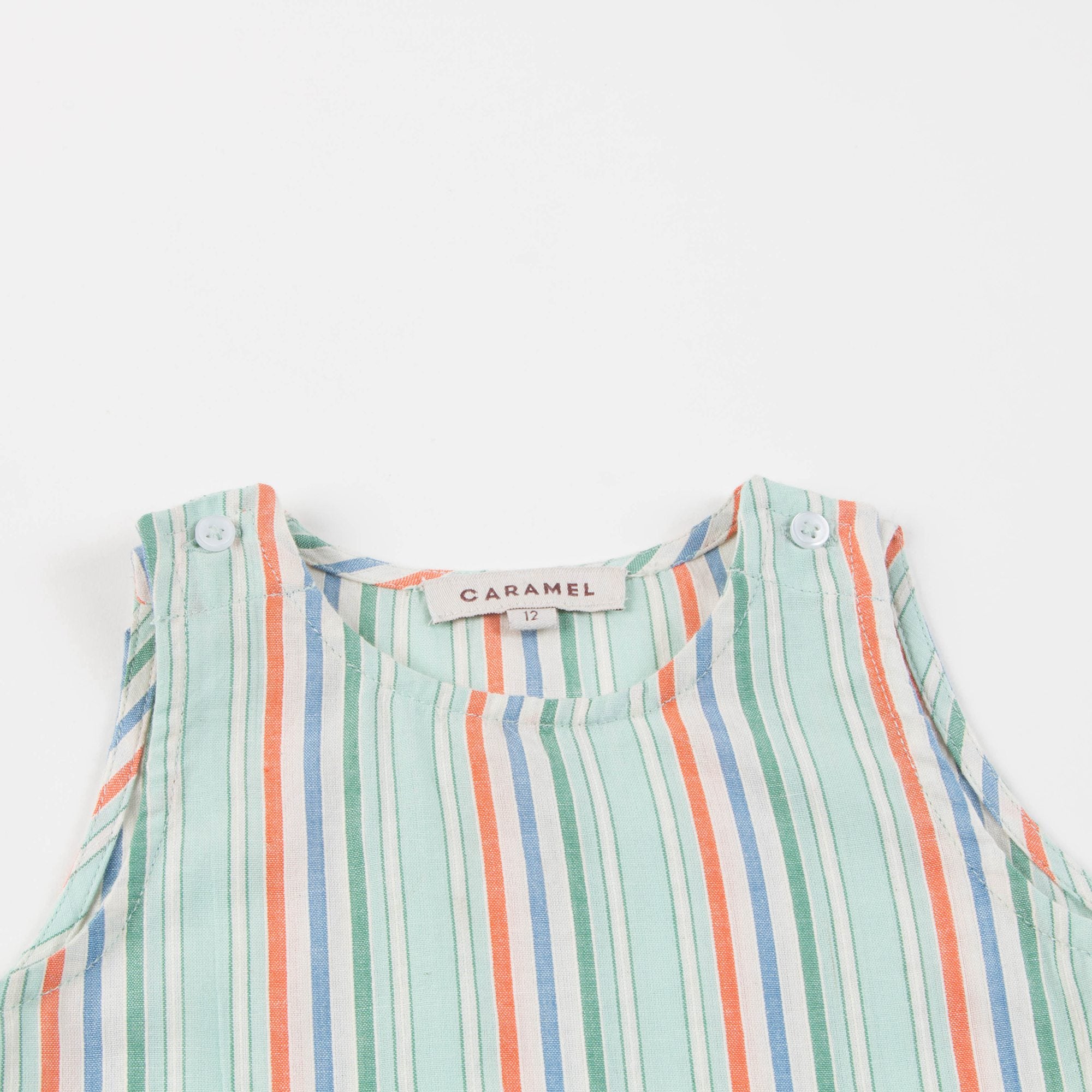 Girls Multi Stripe Cotton Woven Romper