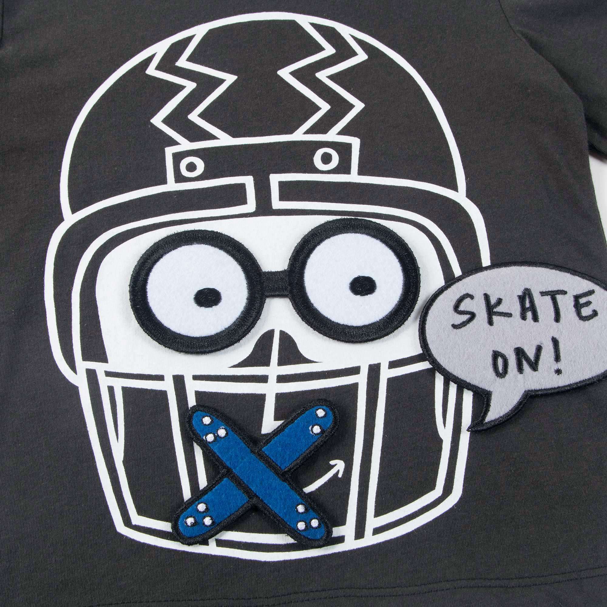 Boys Black with Patches Cotton T-shirt