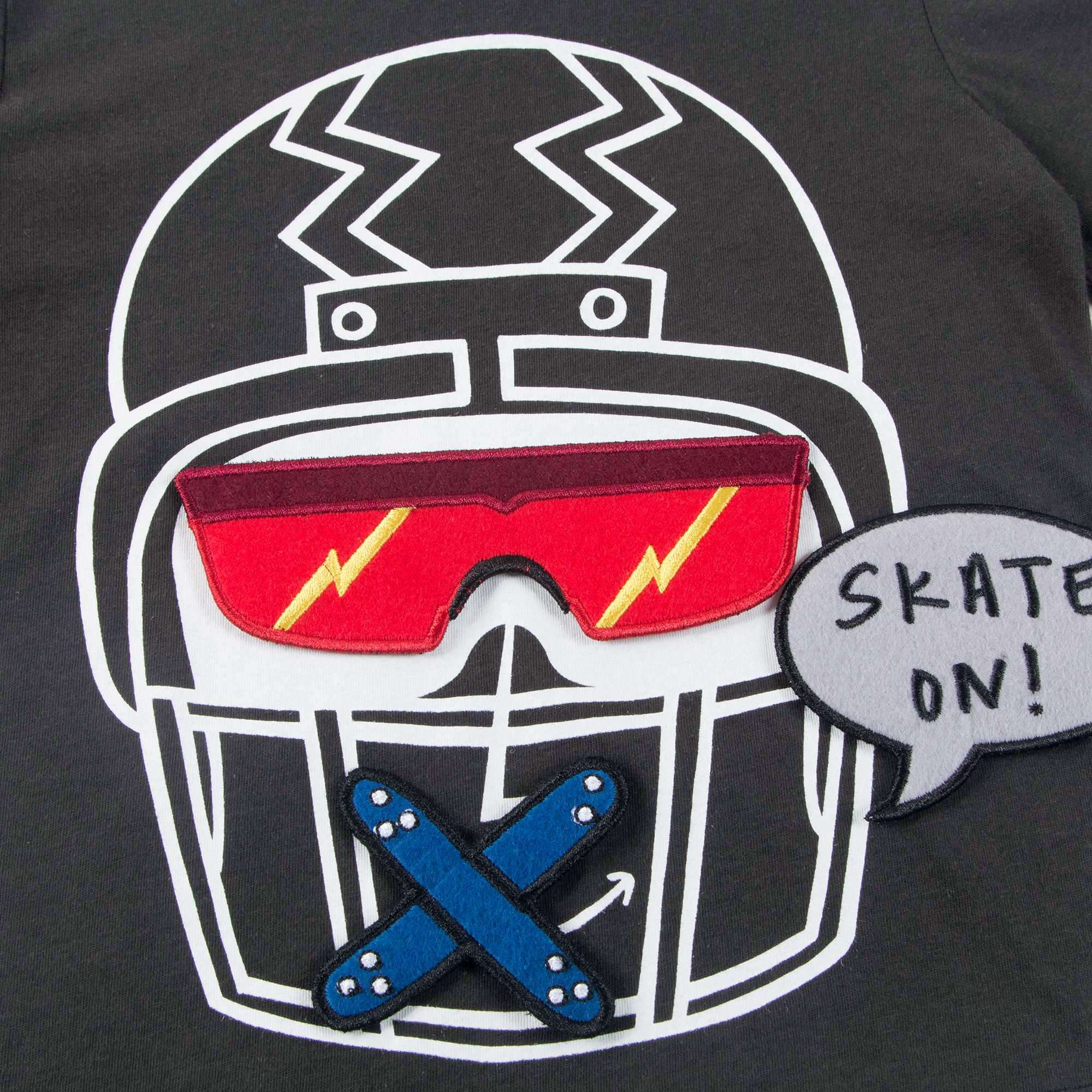 Boys Black with Patches Cotton T-shirt