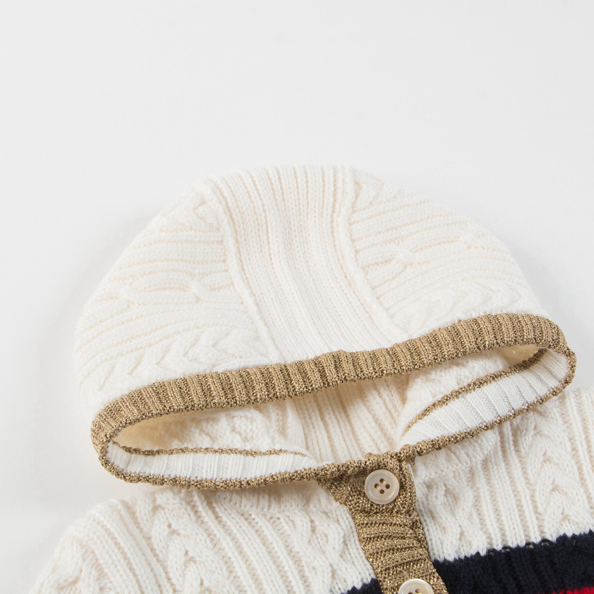 Baby Girls White Striped  Wool  Cardigan